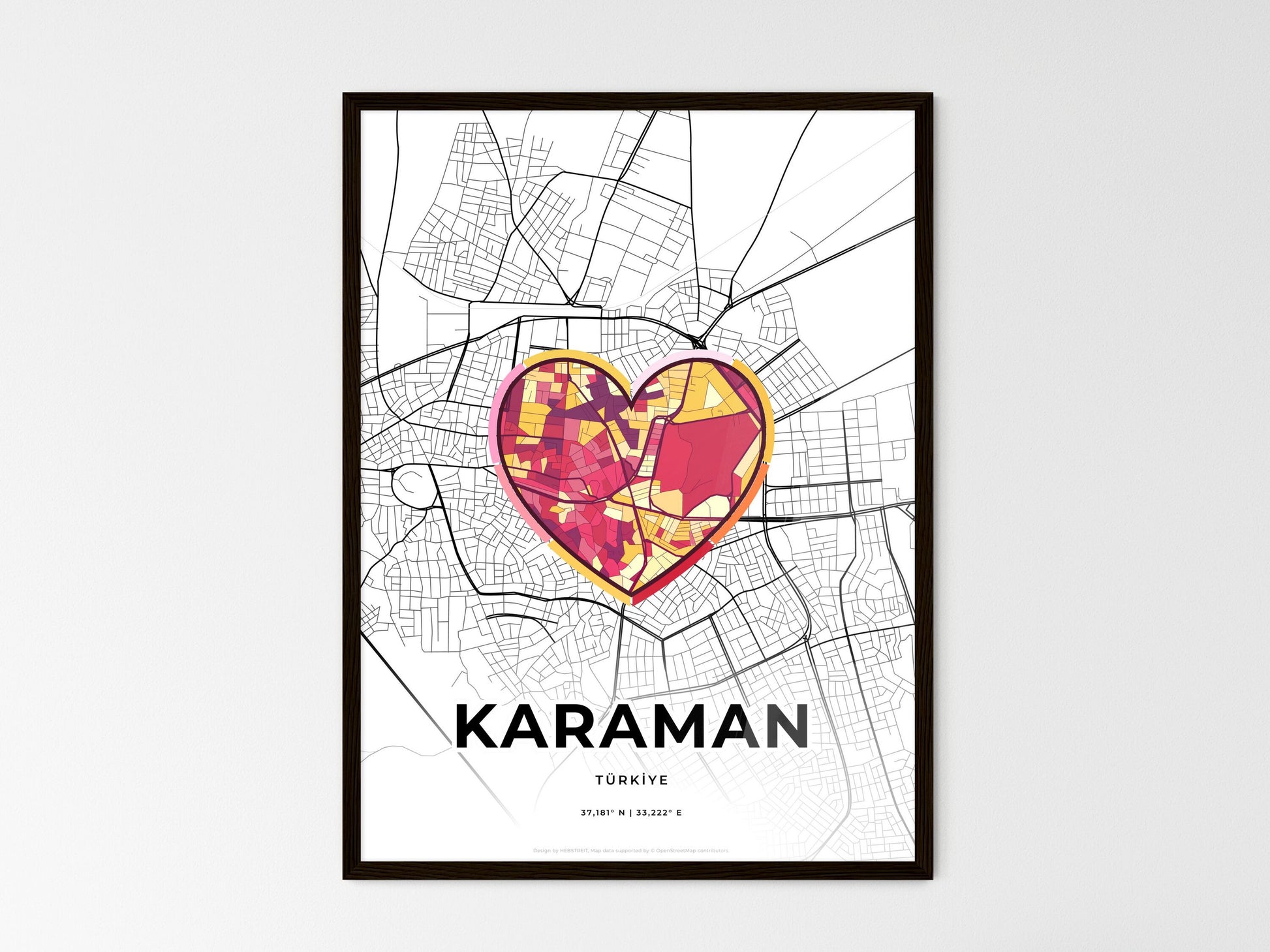 Karaman Turkey wedding art map with heart icon