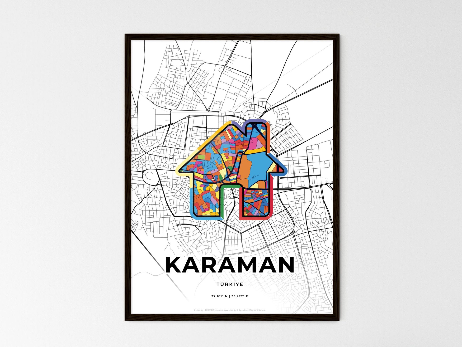 Karaman Turkey wedding art map with home icon