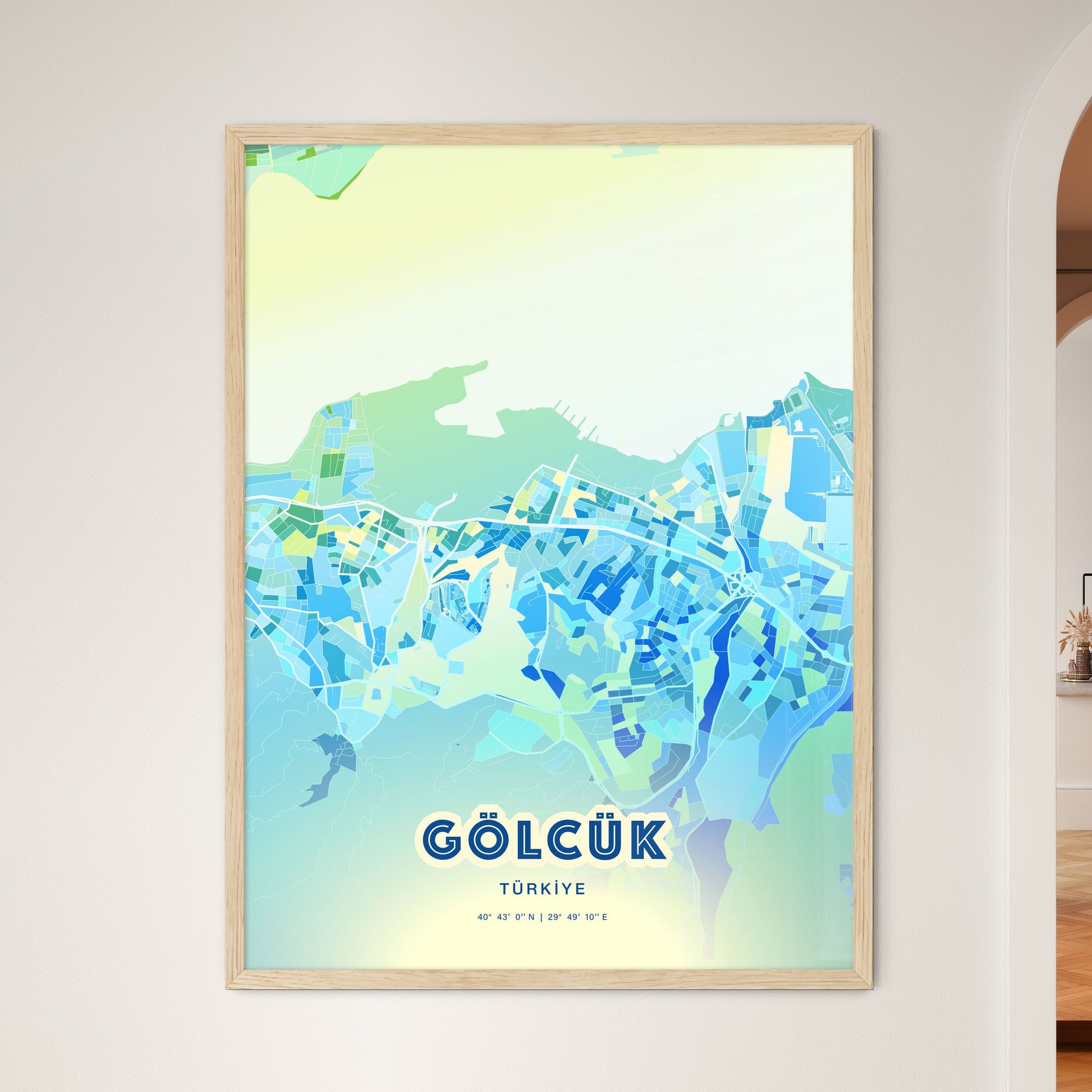 Colorful GÖLCÜK TURKEY Fine Art Map Cool Blue