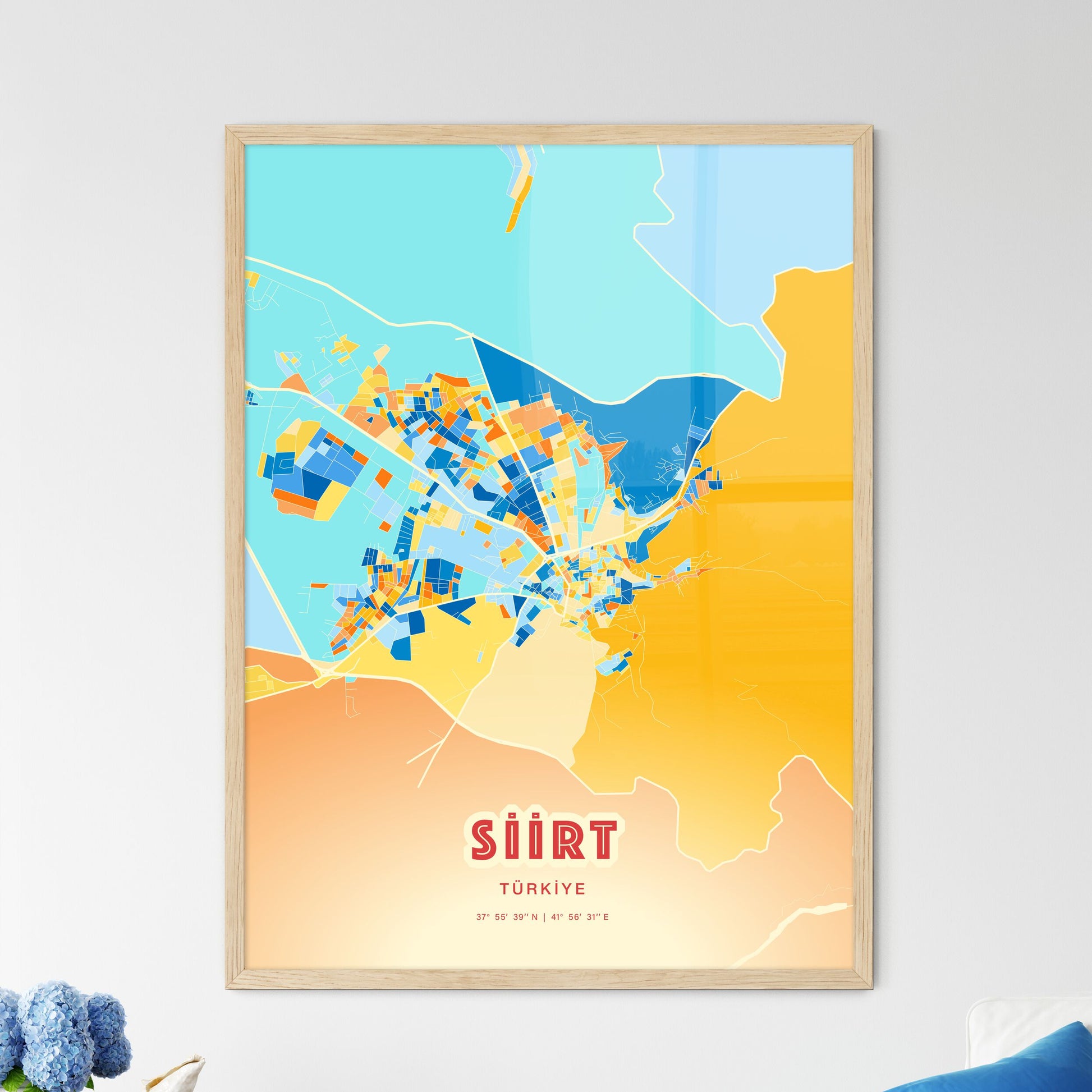 Colorful SIIRT TURKEY Fine Art Map Blue Orange