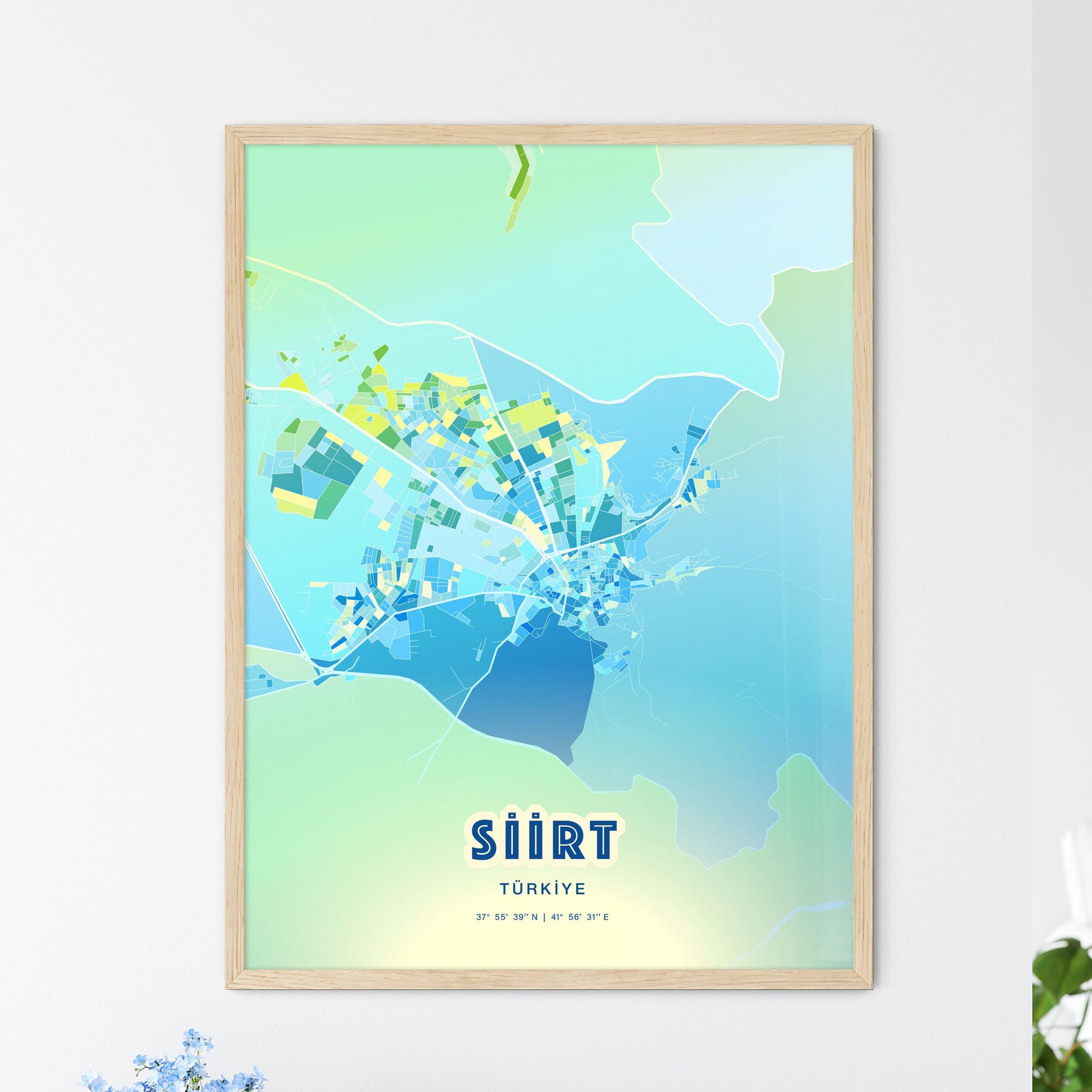 Colorful SIIRT TURKEY Fine Art Map Cool Blue