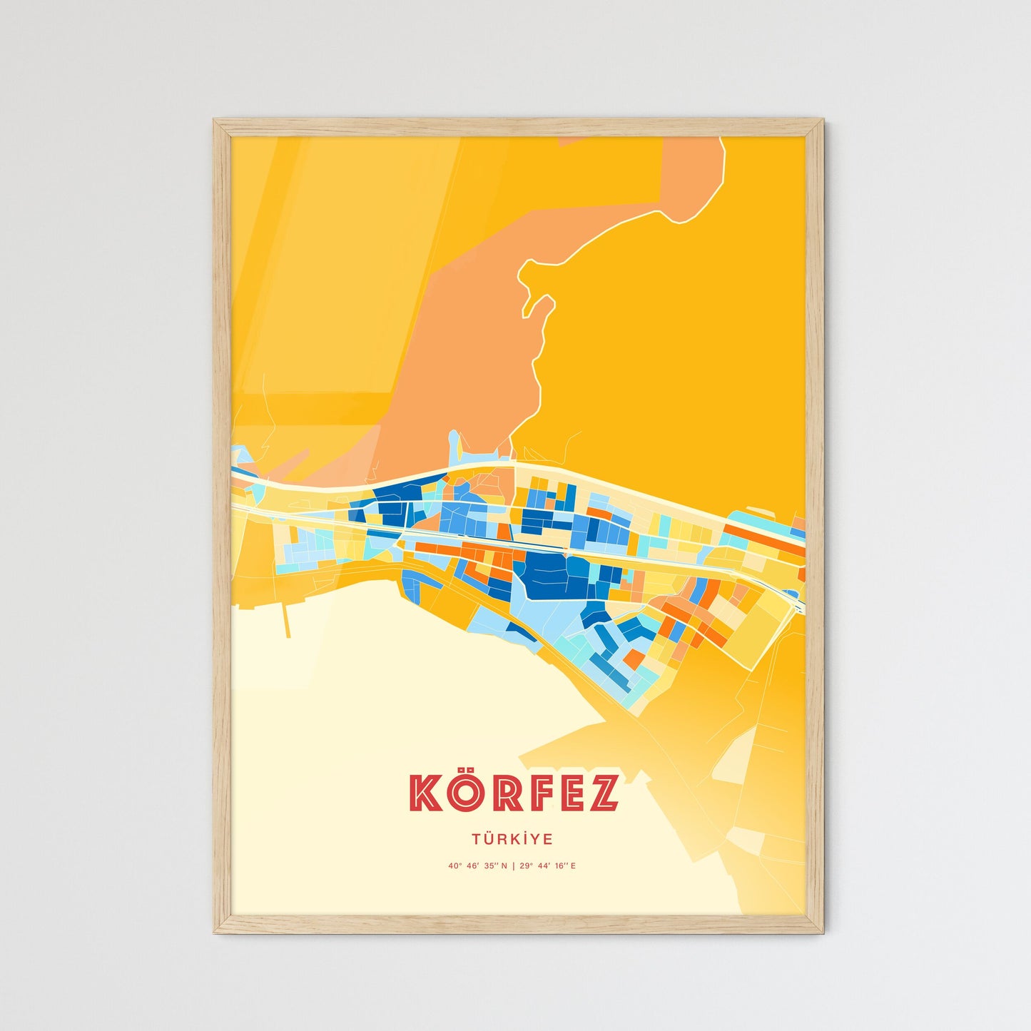 Colorful KÖRFEZ TURKEY Fine Art Map Blue Orange