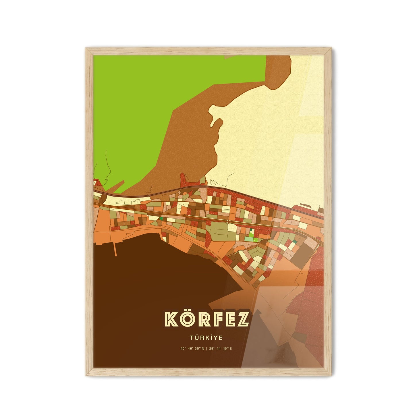 Colorful KÖRFEZ TURKEY Fine Art Map Farmhouse