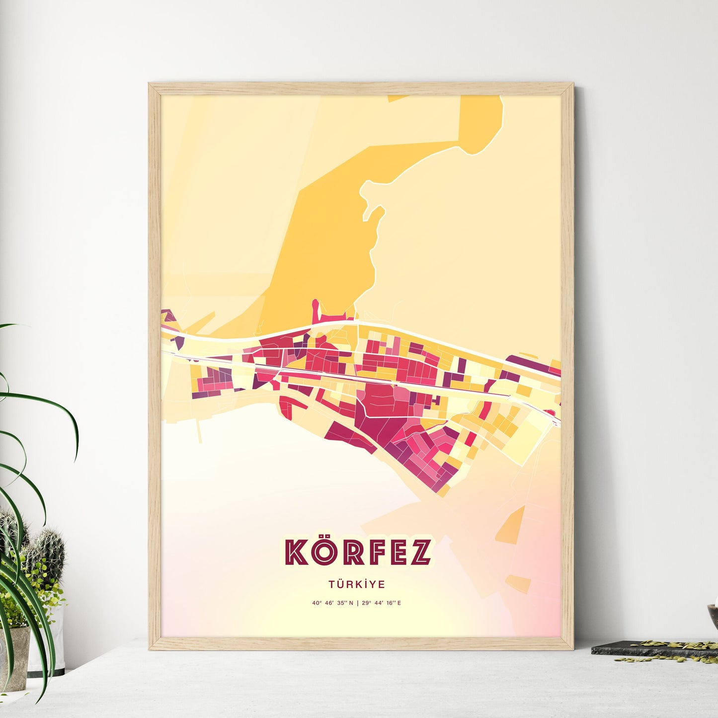 Colorful KÖRFEZ TURKEY Fine Art Map Hot Red