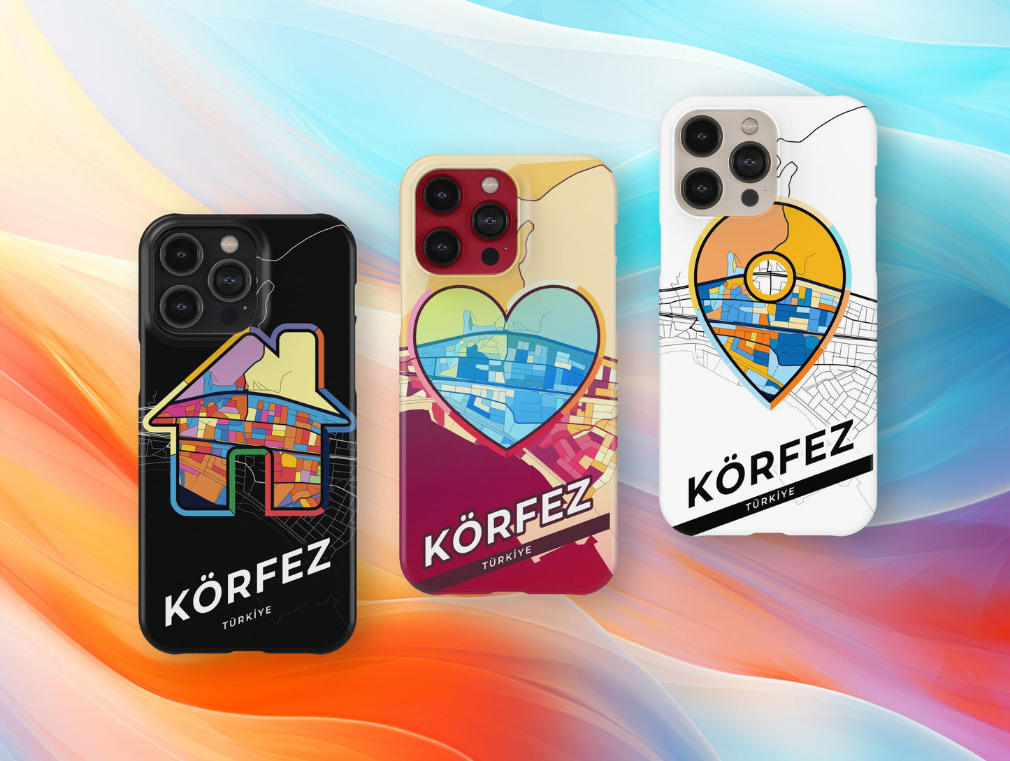 Körfez Turkey slim phone case with colorful icon. Birthday, wedding or housewarming gift. Couple match cases.