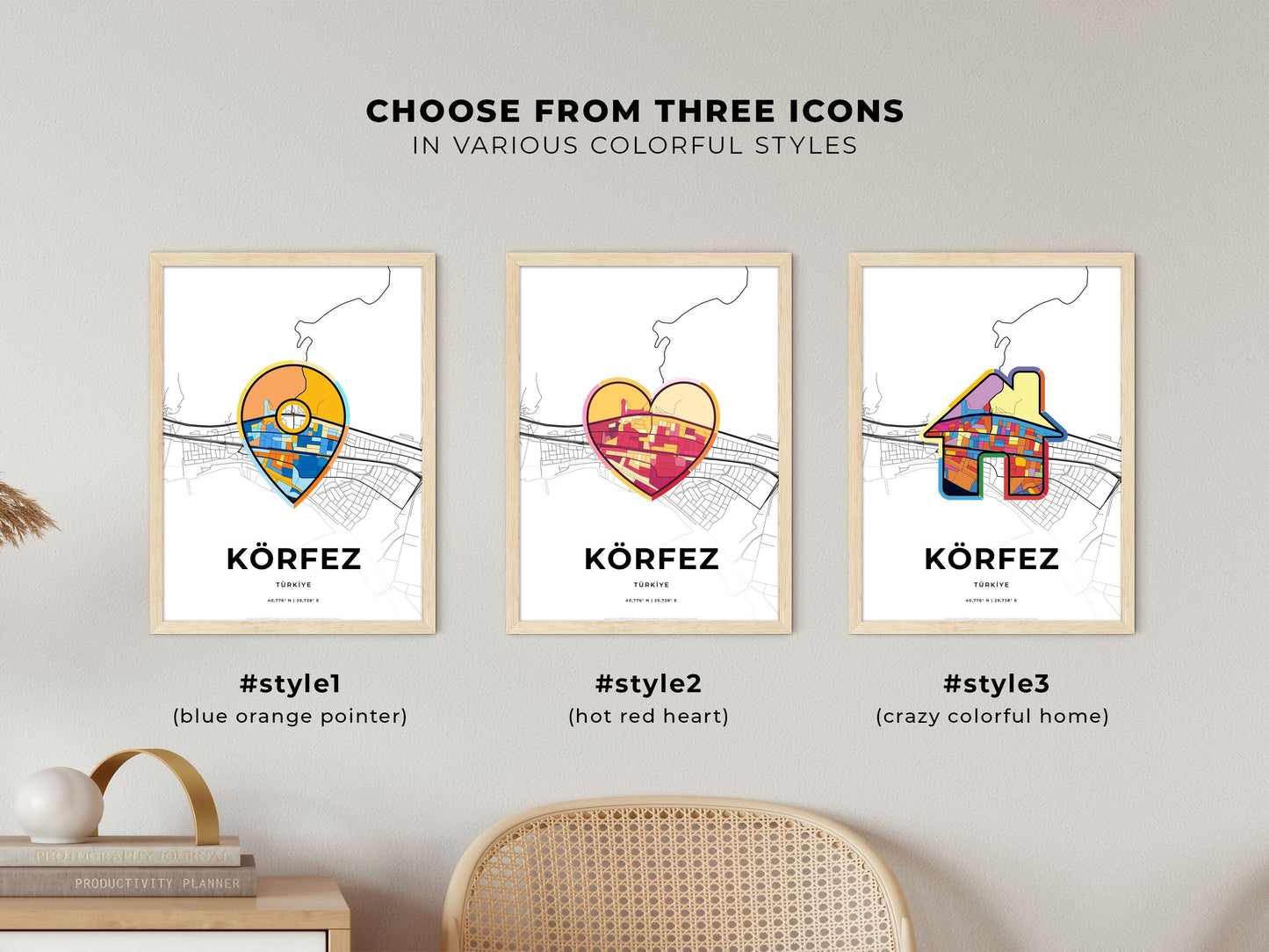 Körfez Turkey maps with colorful icons