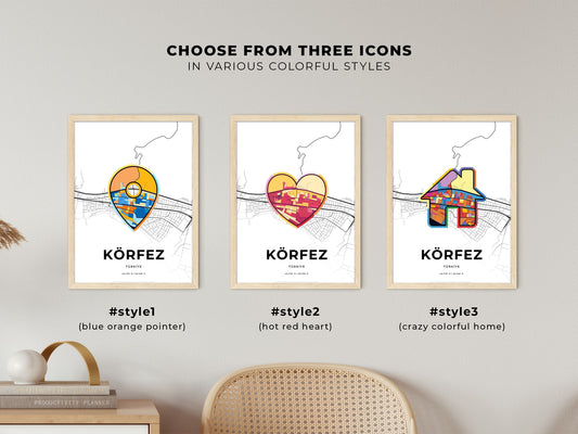 Körfez Turkey maps with colorful icons