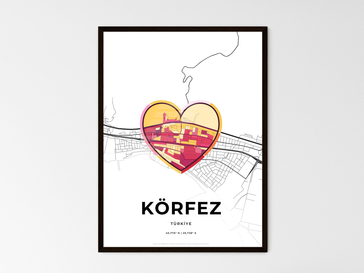 Körfez Turkey wedding art map with heart icon