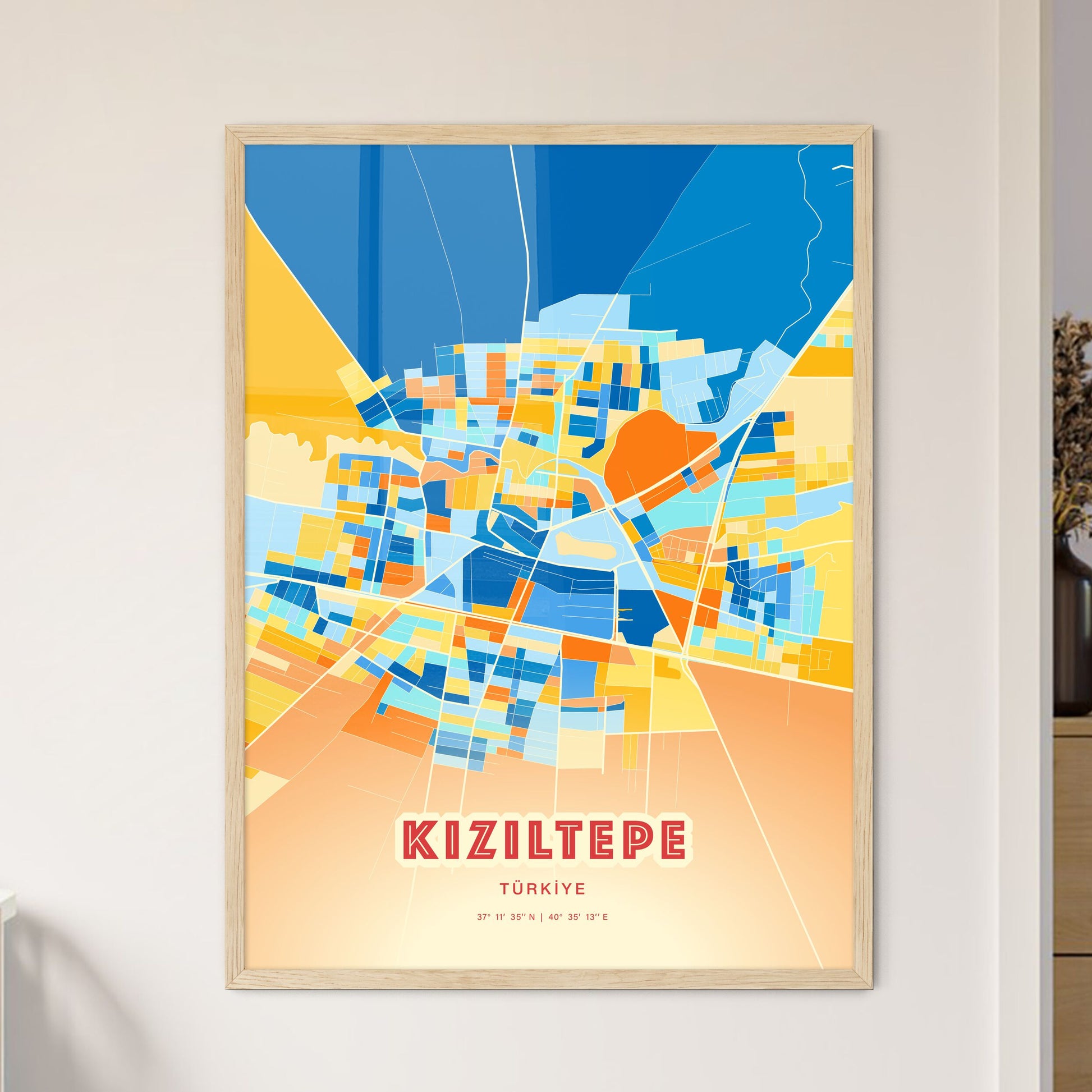 Colorful KIZILTEPE TURKEY Fine Art Map Blue Orange