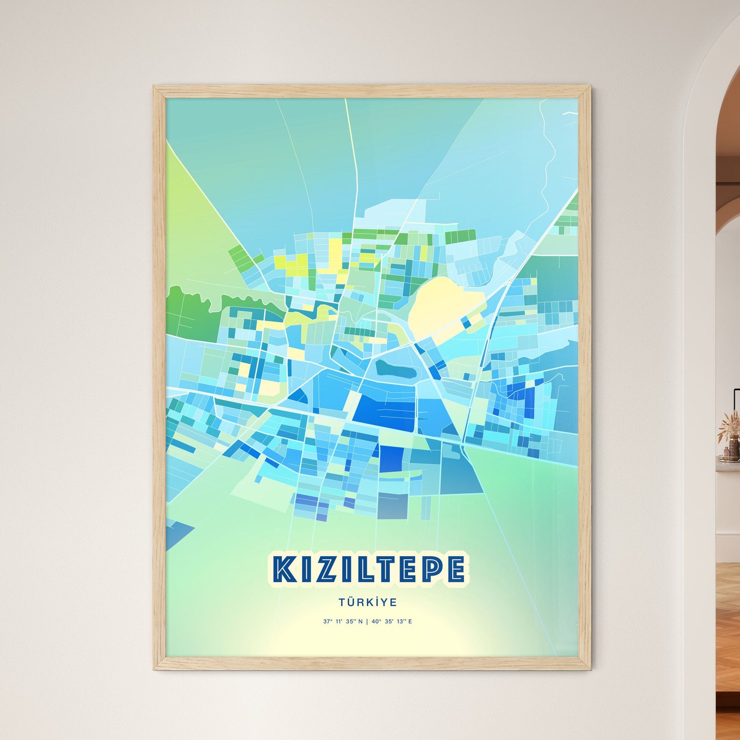 Colorful KIZILTEPE TURKEY Fine Art Map Cool Blue