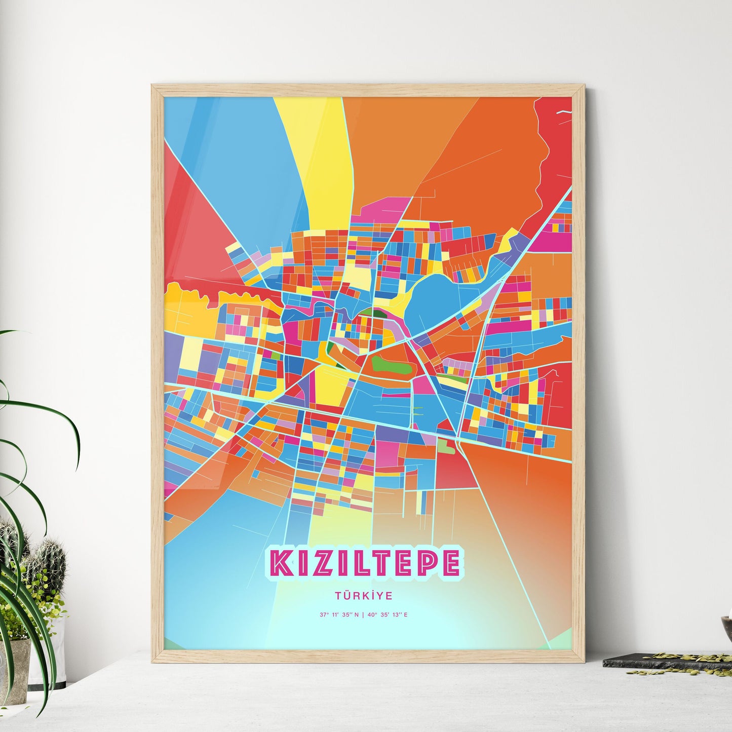Colorful KIZILTEPE TURKEY Fine Art Map Crazy Colors
