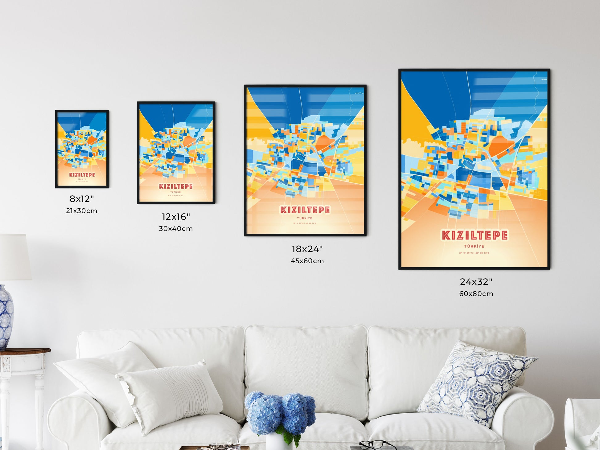 Colorful KIZILTEPE TURKEY Fine Art Map Blue Orange