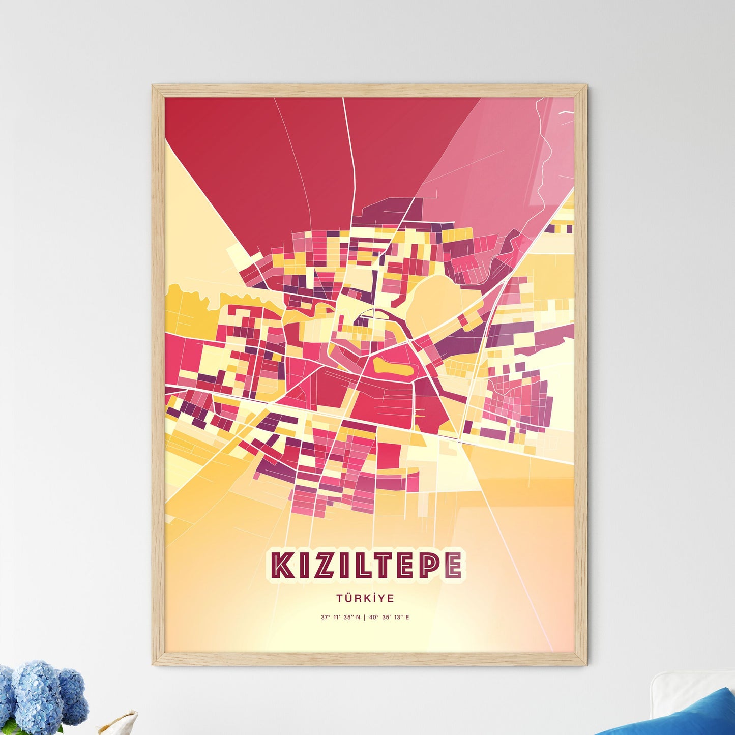 Colorful KIZILTEPE TURKEY Fine Art Map Hot Red