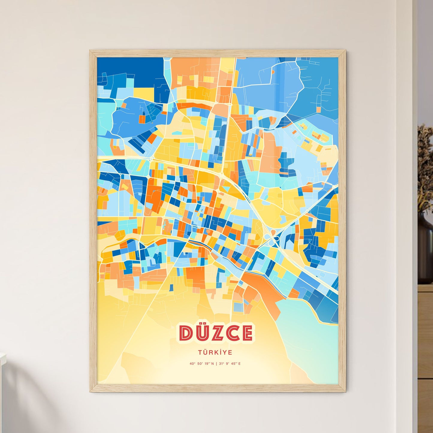 Colorful DÜZCE TURKEY Fine Art Map Blue Orange