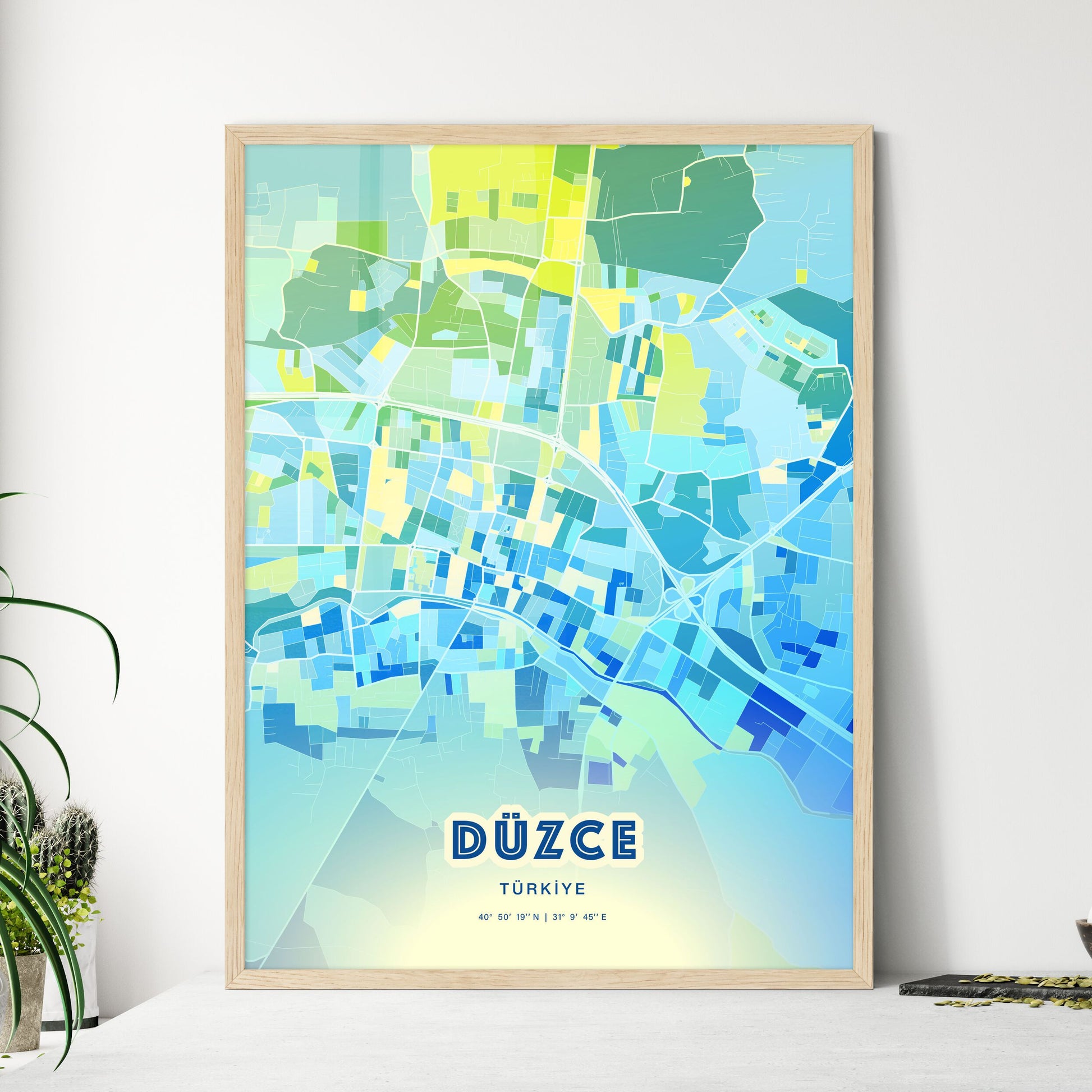 Colorful DÜZCE TURKEY Fine Art Map Cool Blue