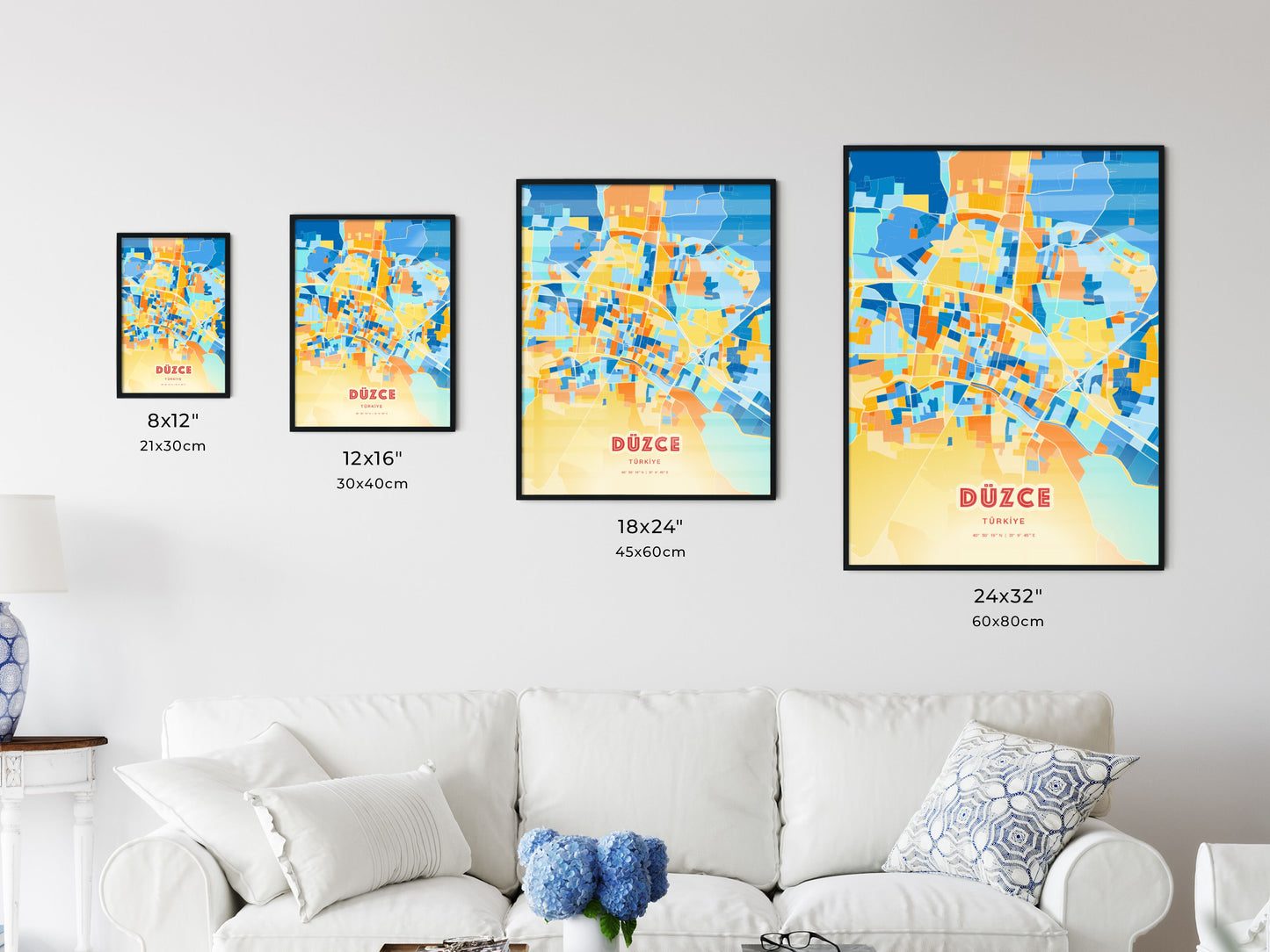 Colorful DÜZCE TURKEY Fine Art Map Blue Orange