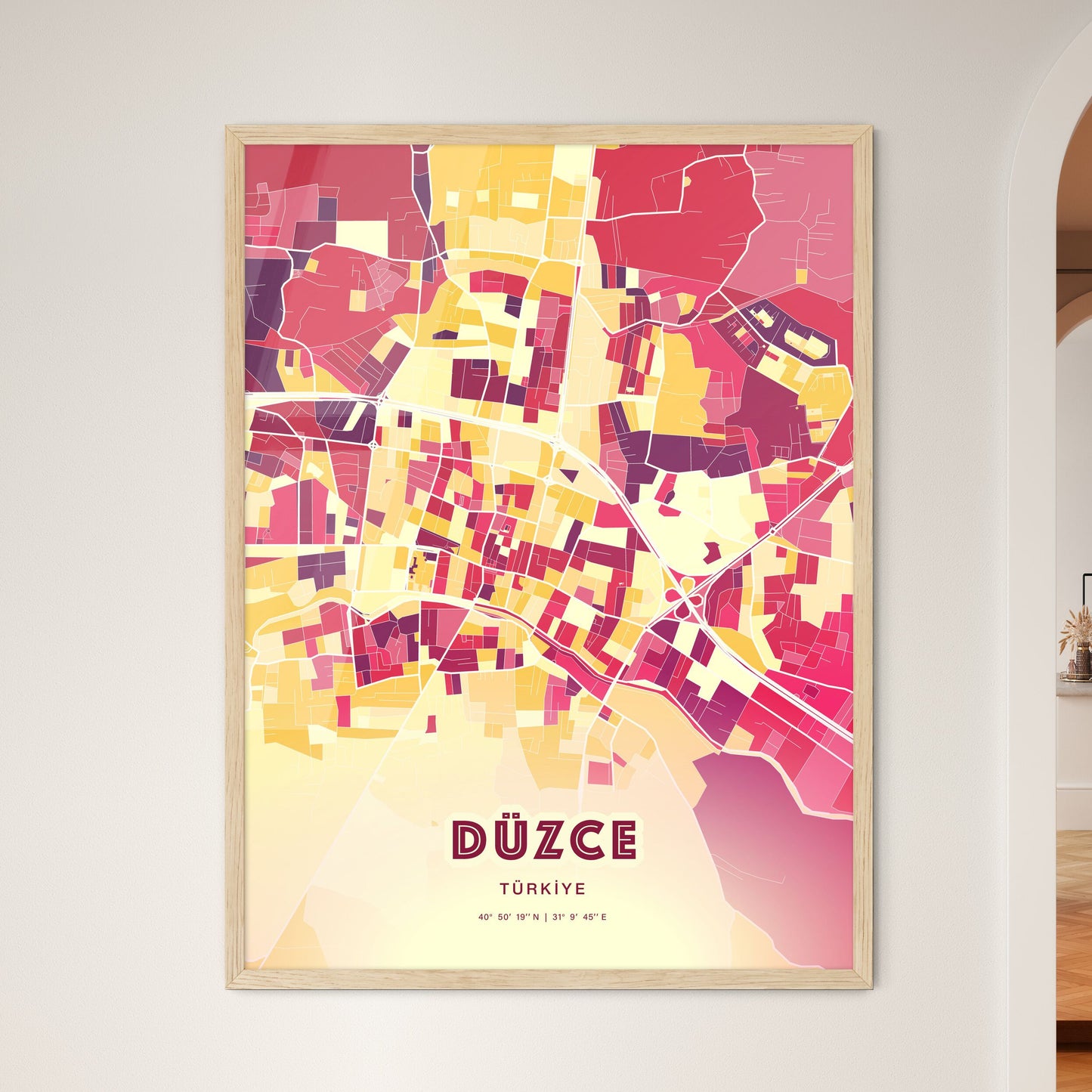 Colorful DÜZCE TURKEY Fine Art Map Hot Red