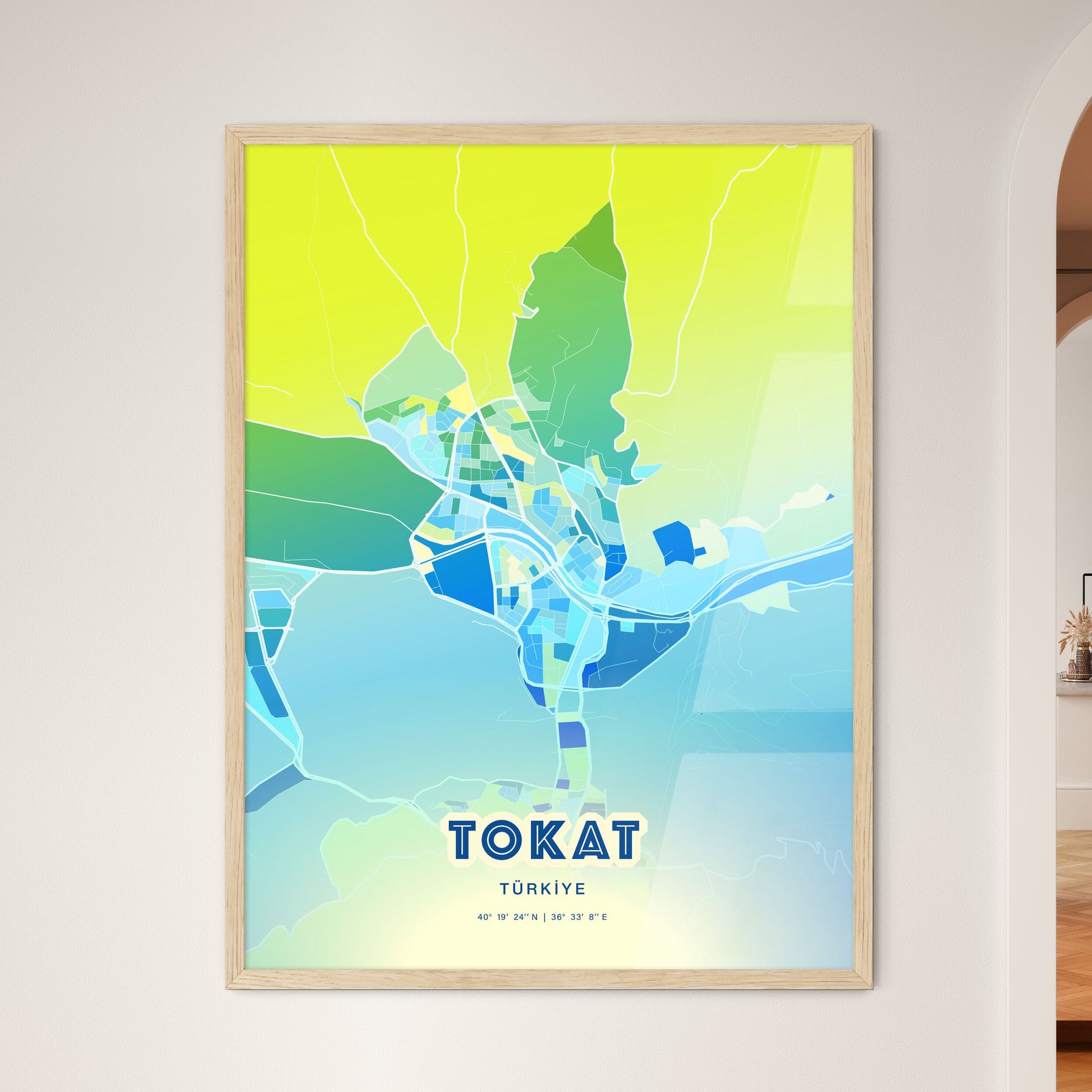 Colorful TOKAT TURKEY Fine Art Map Cool Blue