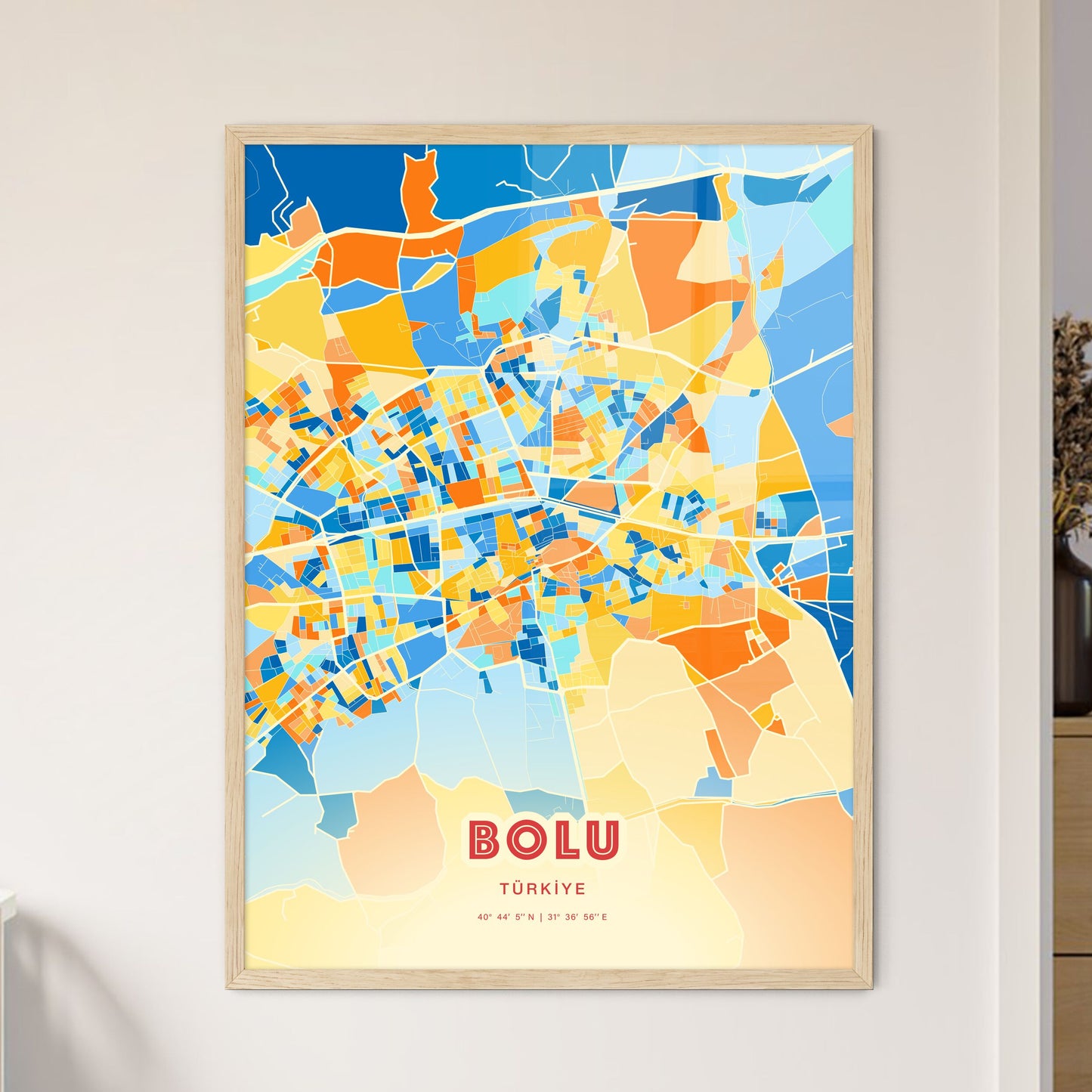 Colorful BOLU TURKEY Fine Art Map Blue Orange