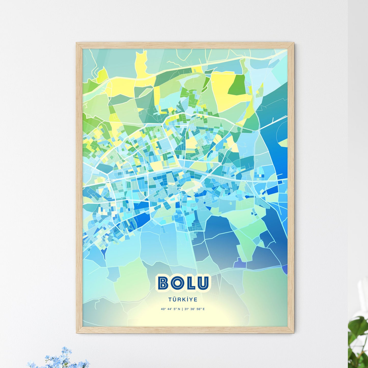 Colorful BOLU TURKEY Fine Art Map Cool Blue