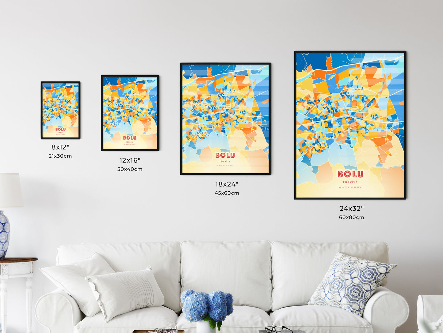 Colorful BOLU TURKEY Fine Art Map Blue Orange