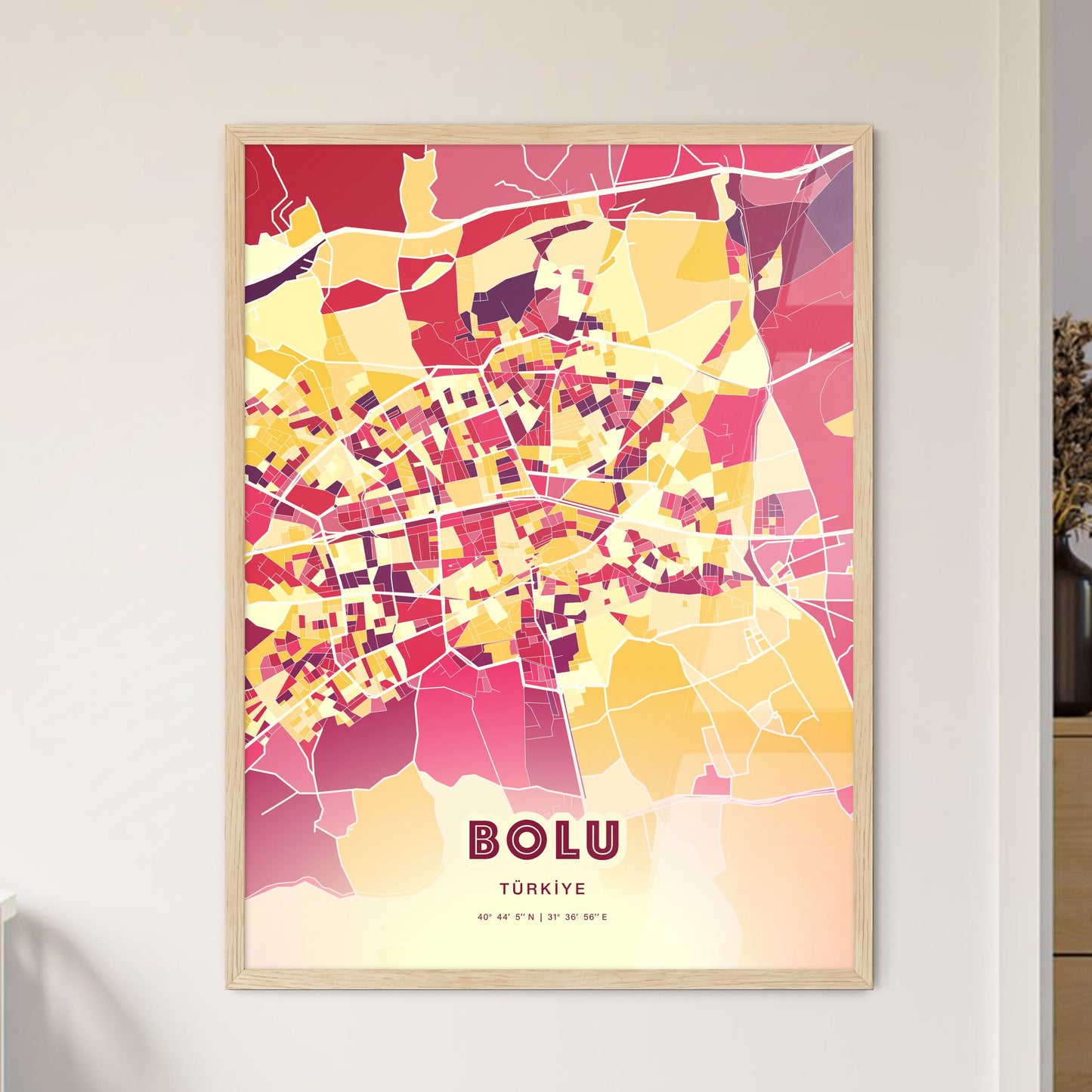 Colorful BOLU TURKEY Fine Art Map Hot Red