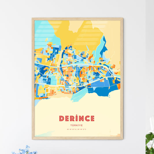 Colorful DERINCE TURKEY Fine Art Map Blue Orange