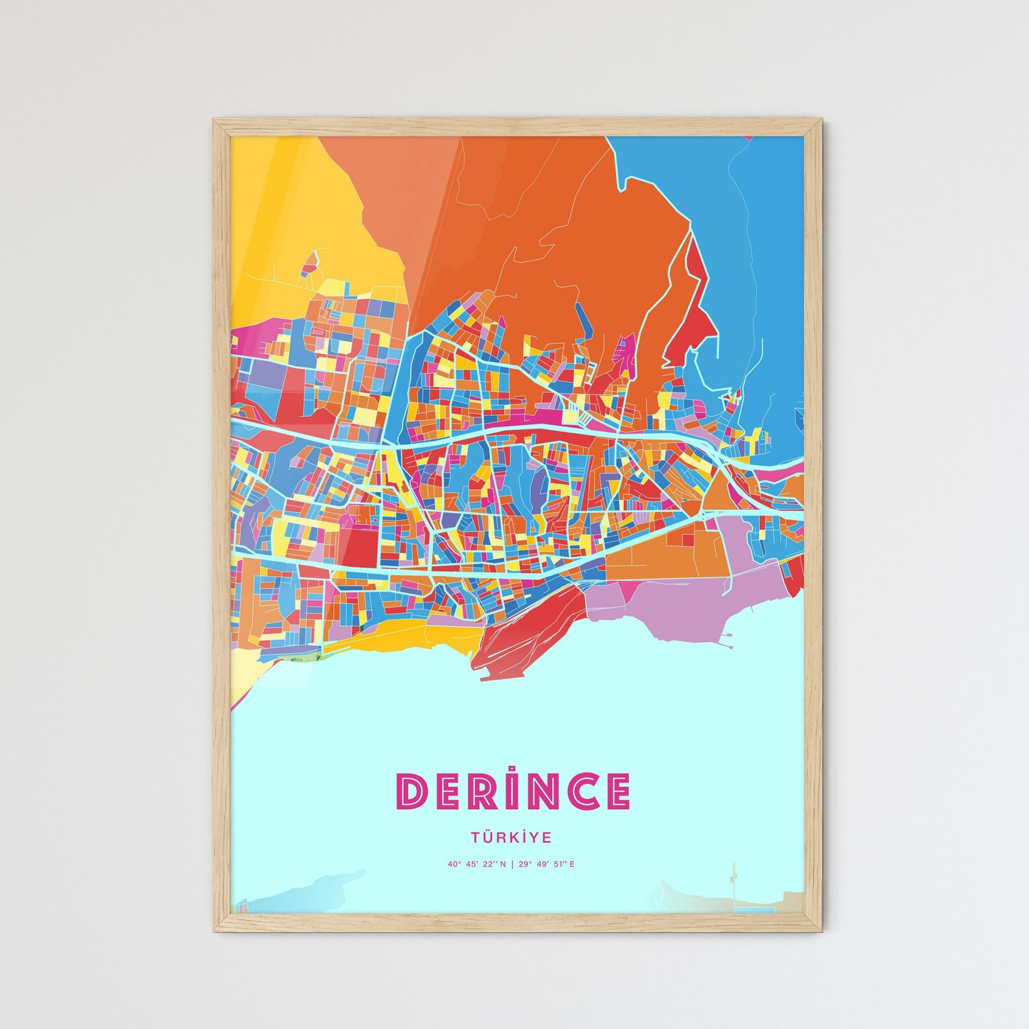 Colorful DERINCE TURKEY Fine Art Map Crazy Colors