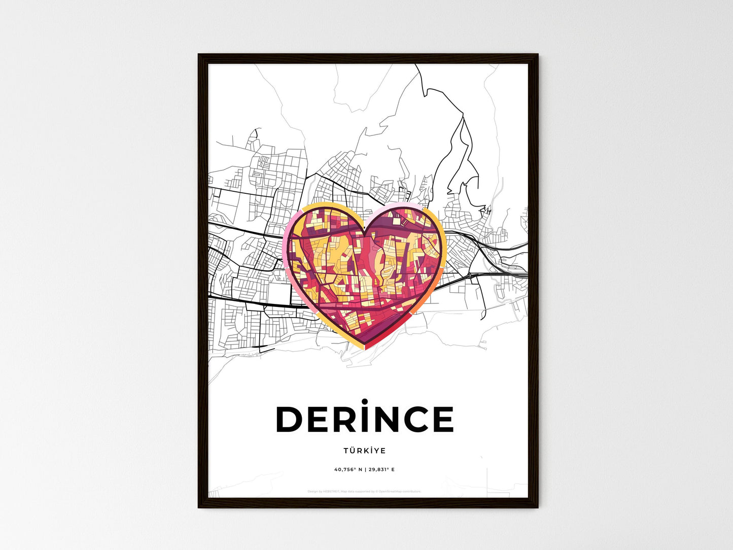 Derince Turkey wedding art map with heart icon