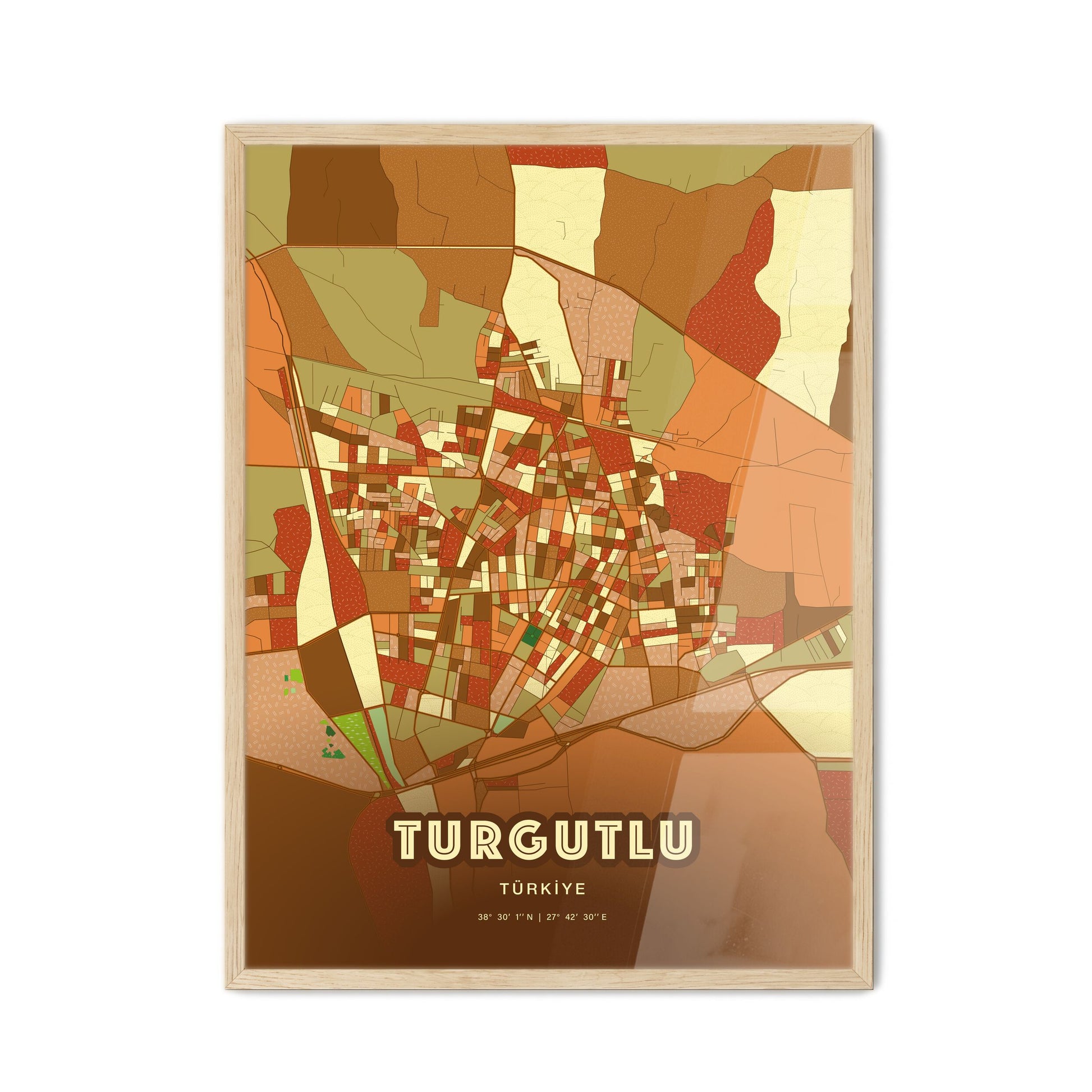 Colorful TURGUTLU TURKEY Fine Art Map Farmhouse