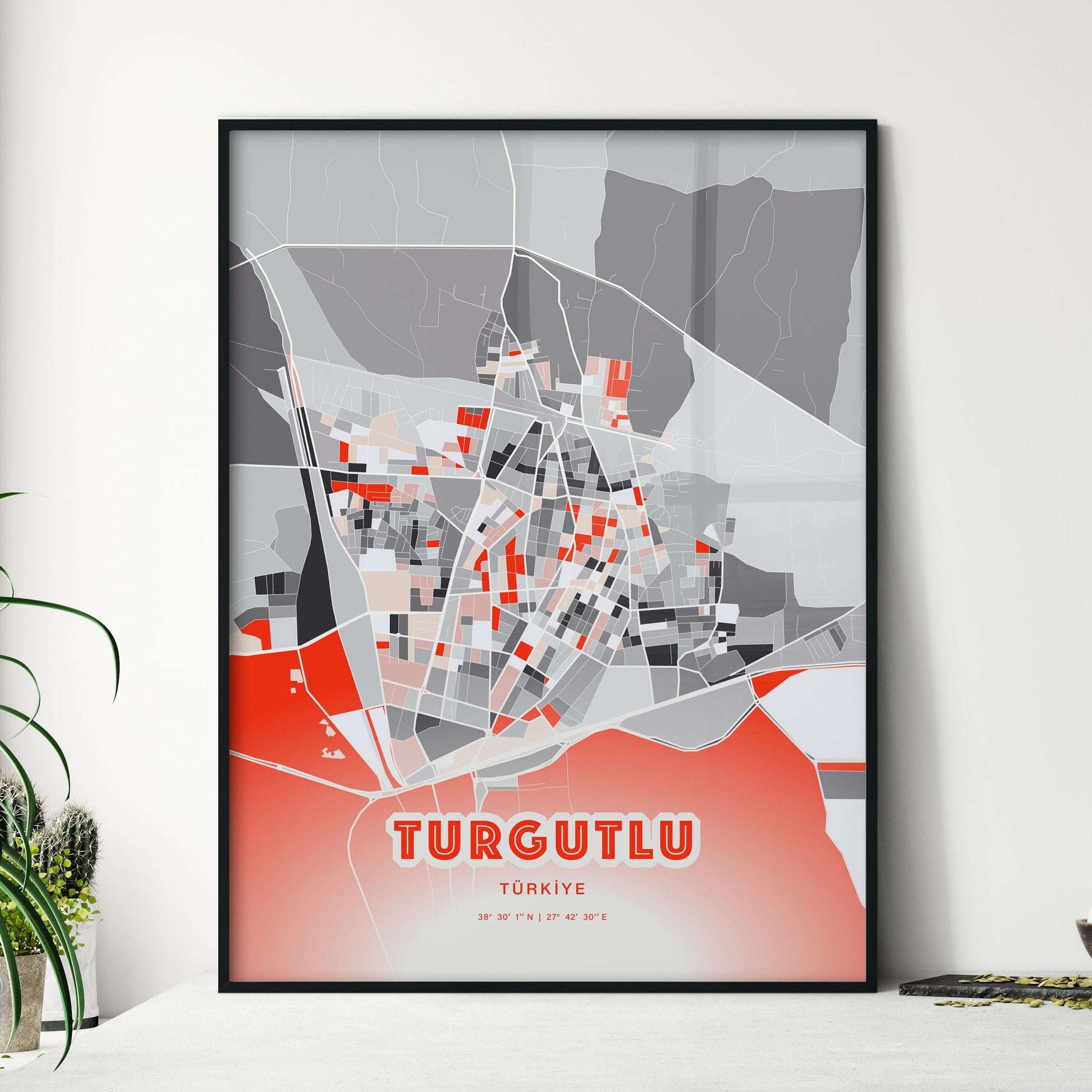 Colorful TURGUTLU TURKEY Fine Art Map Modern