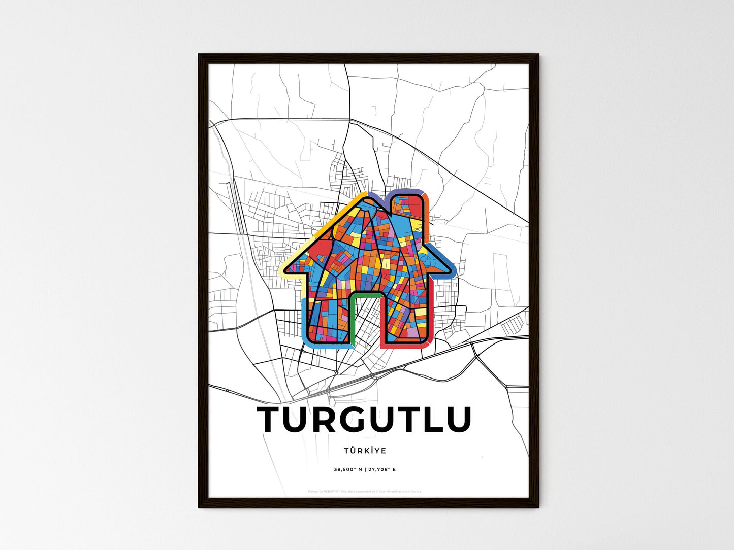 Turgutlu Turkey wedding art map with home icon