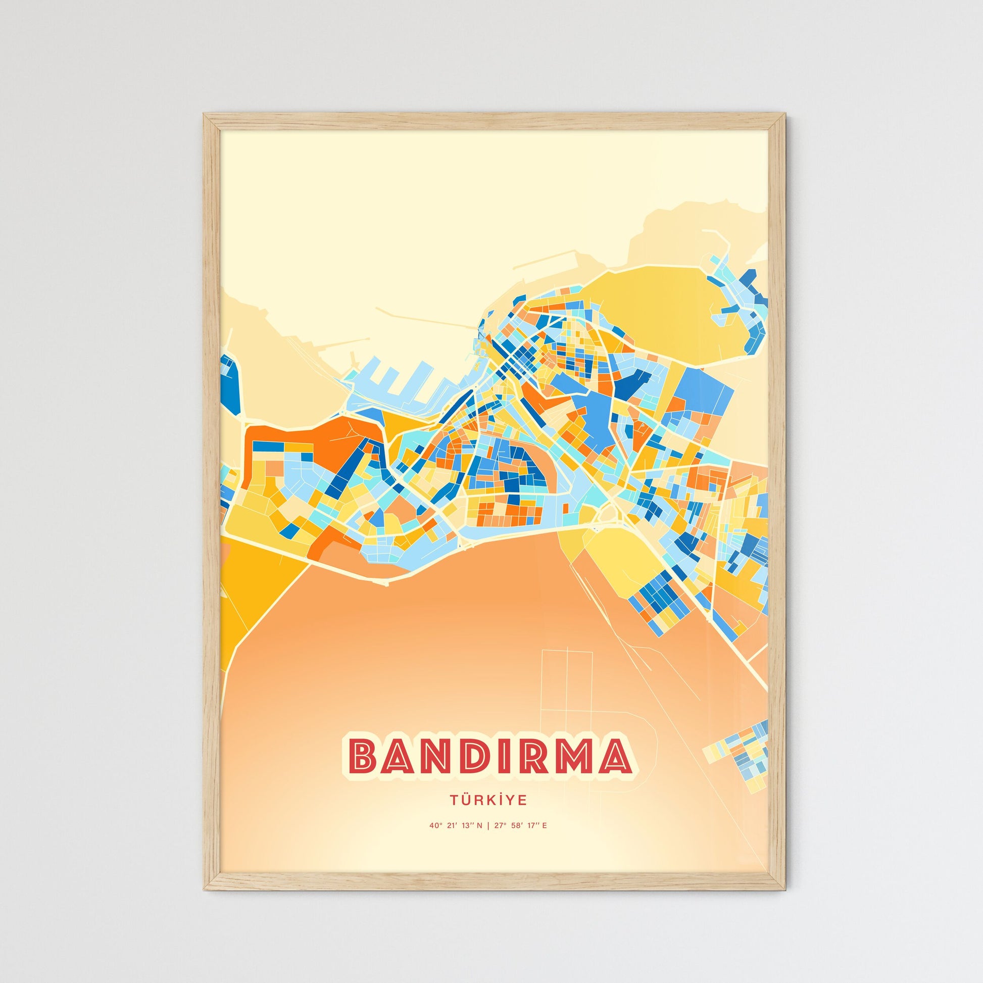 Colorful BANDIRMA TURKEY Fine Art Map Blue Orange