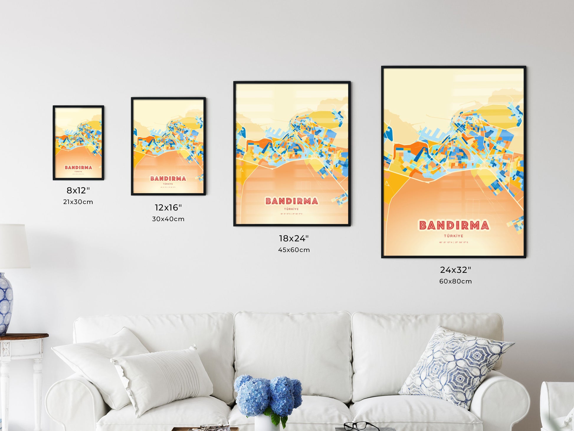 Colorful BANDIRMA TURKEY Fine Art Map Blue Orange