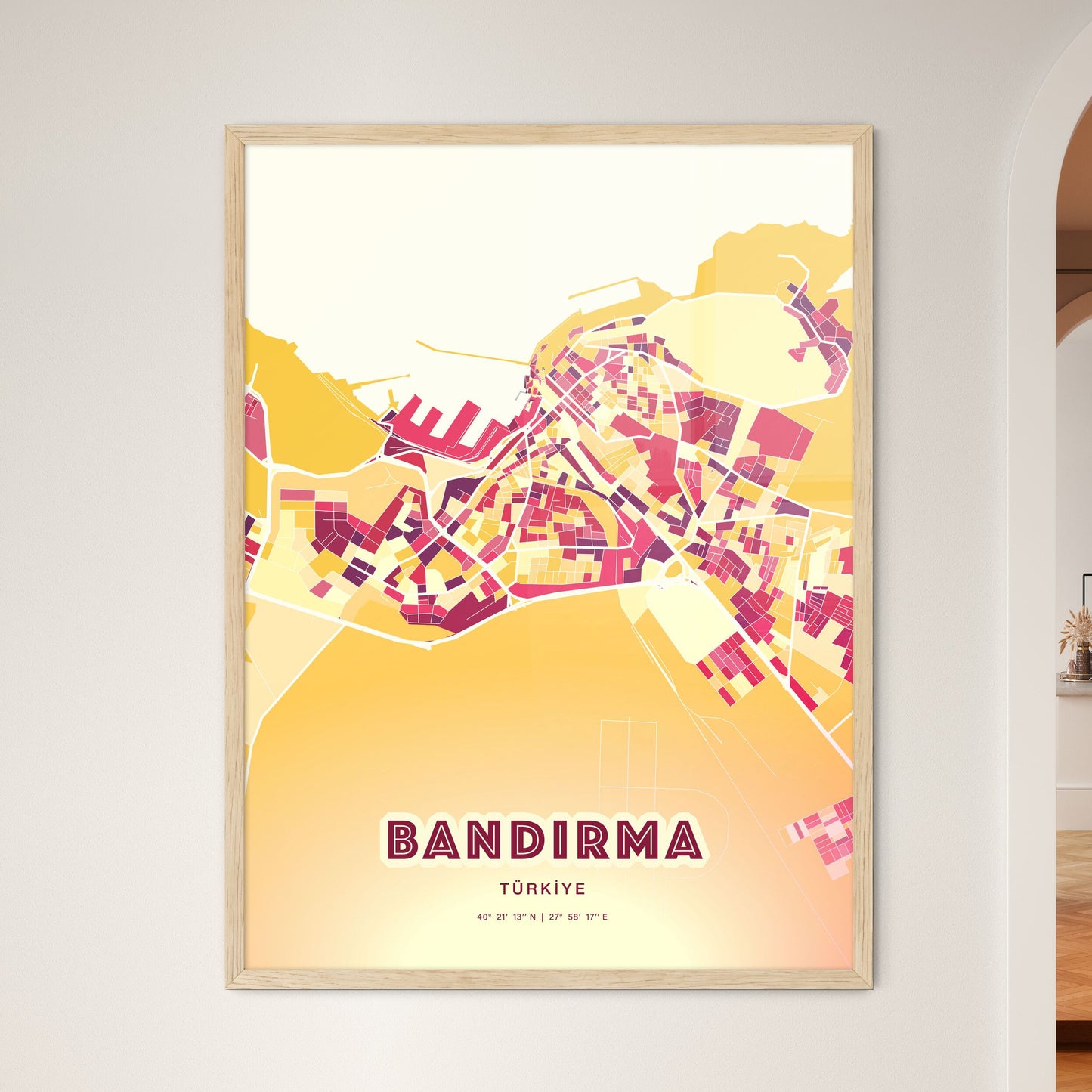 Colorful BANDIRMA TURKEY Fine Art Map Hot Red