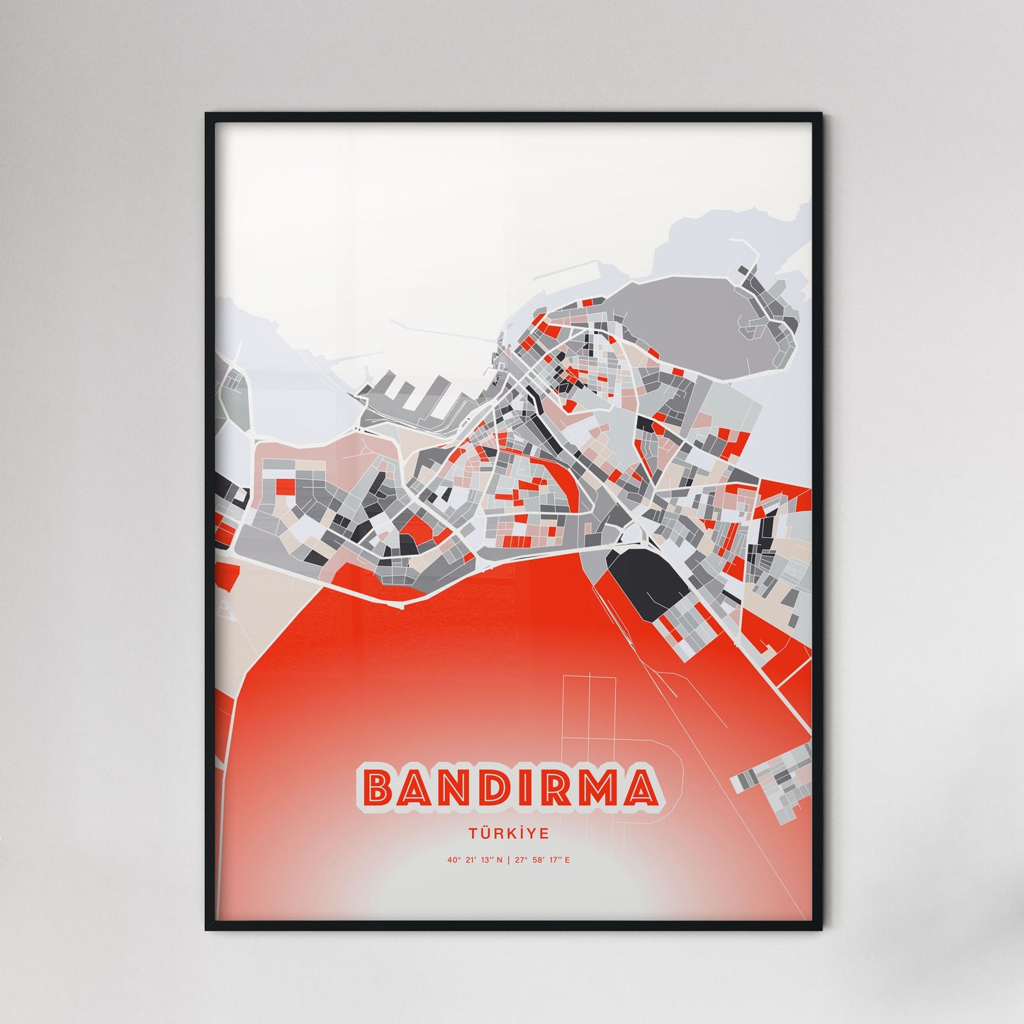 Colorful BANDIRMA TURKEY Fine Art Map Modern