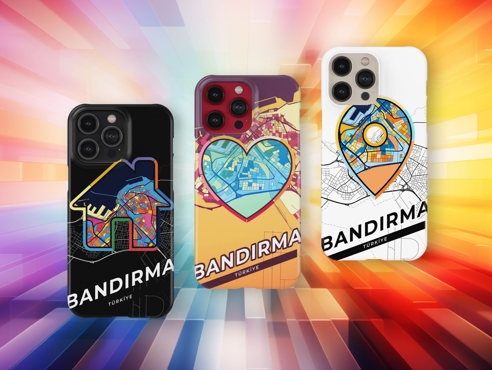 Bandırma Turkey slim phone case with colorful icon. Birthday, wedding or housewarming gift. Couple match cases.