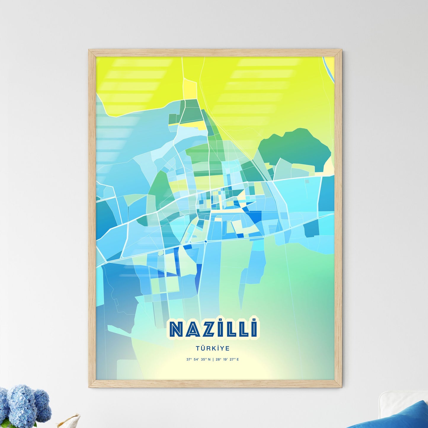 Colorful NAZILLI TURKEY Fine Art Map Cool Blue