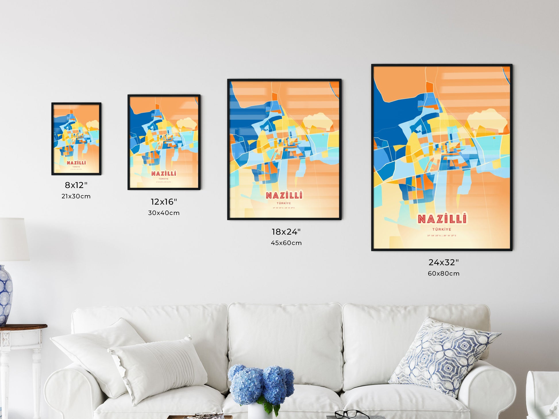 Colorful NAZILLI TURKEY Fine Art Map Blue Orange