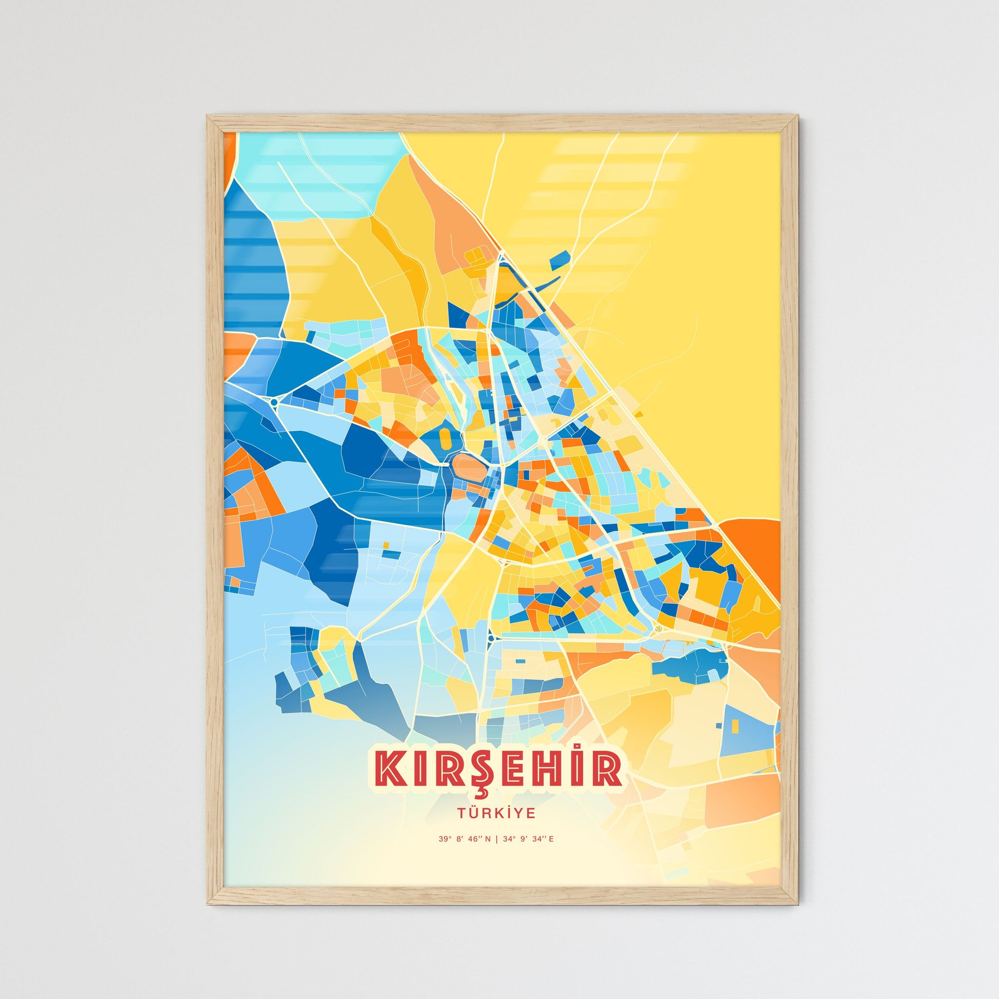 Colorful KIRŞEHIR TURKEY Fine Art Map Blue Orange