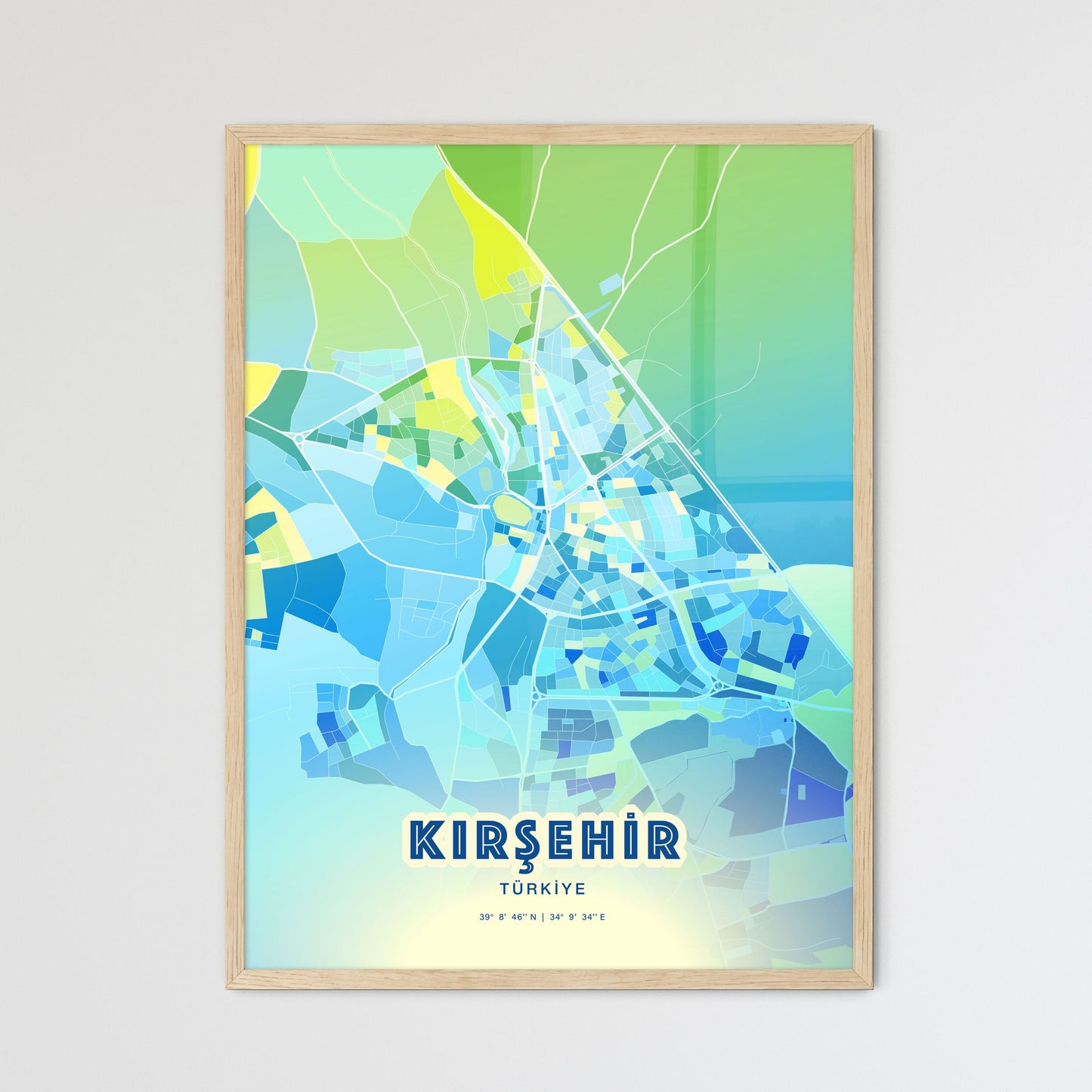 Colorful KIRŞEHIR TURKEY Fine Art Map Cool Blue