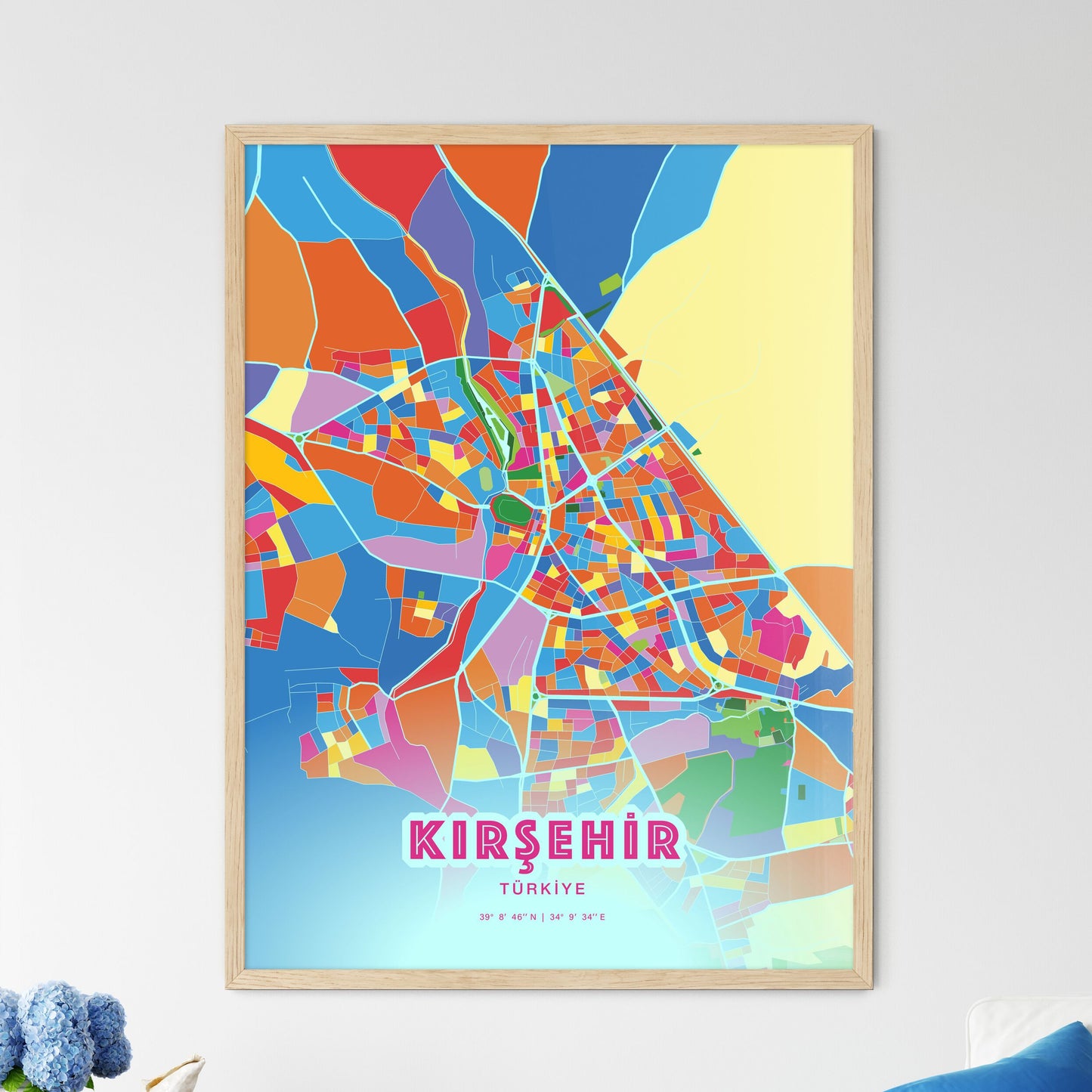 Colorful KIRŞEHIR TURKEY Fine Art Map Crazy Colors