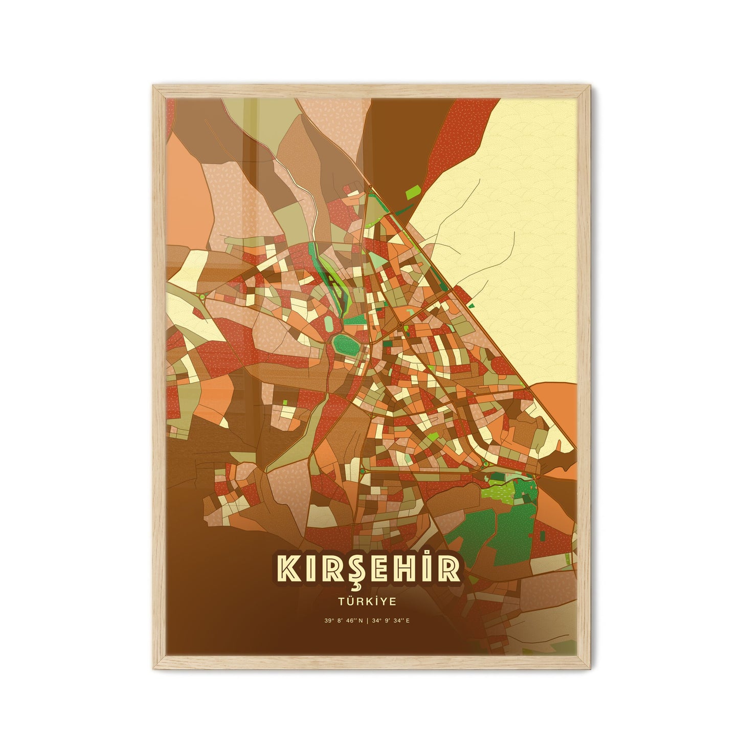 Colorful KIRŞEHIR TURKEY Fine Art Map Farmhouse