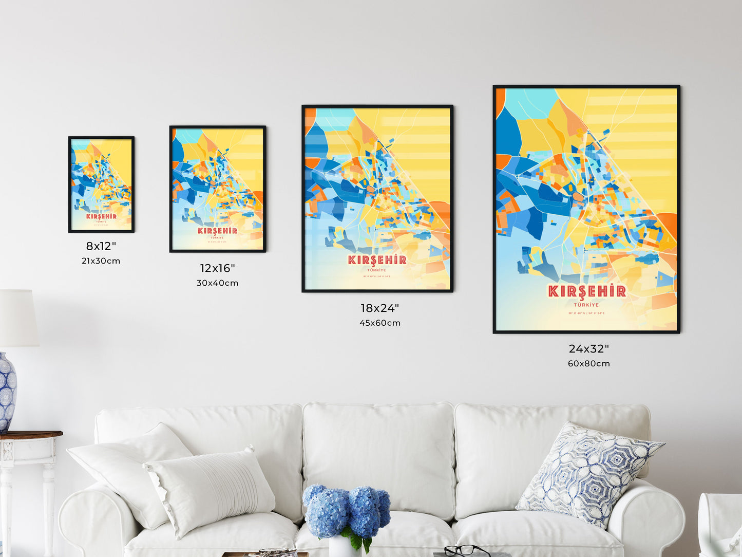 Colorful KIRŞEHIR TURKEY Fine Art Map Blue Orange