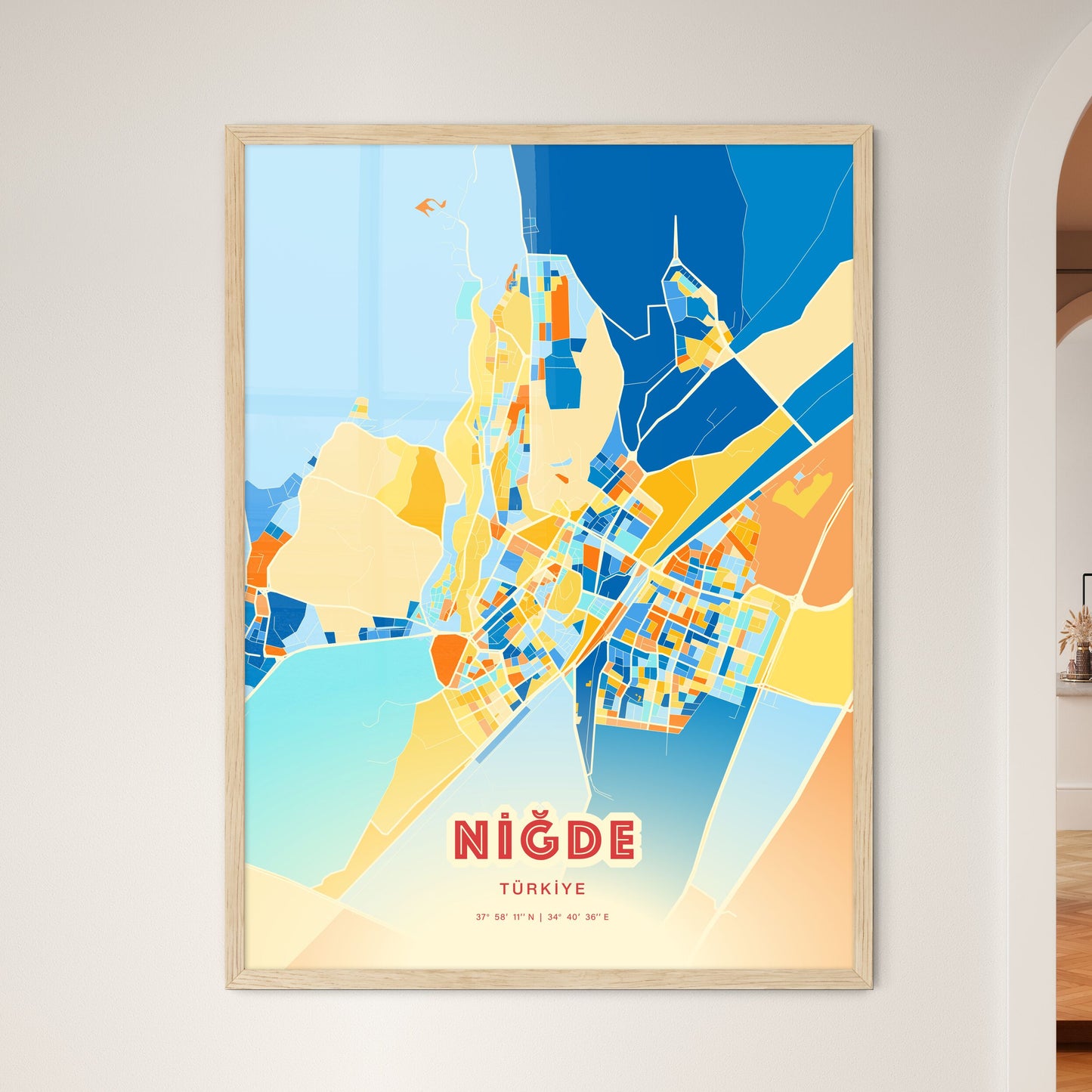 Colorful NIĞDE TURKEY Fine Art Map Blue Orange