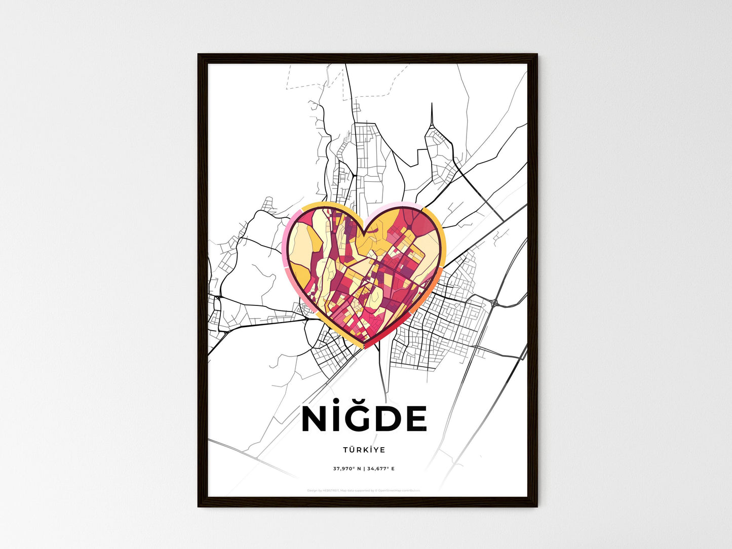 Niğde Turkey wedding art map with heart icon