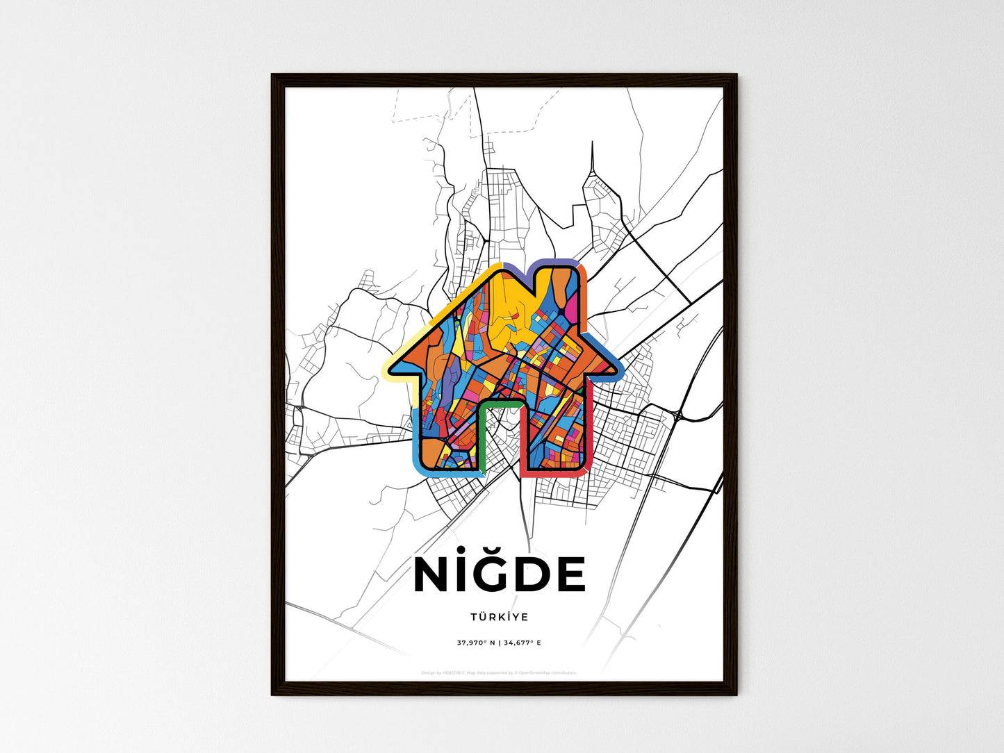 Niğde Turkey wedding art map with home icon