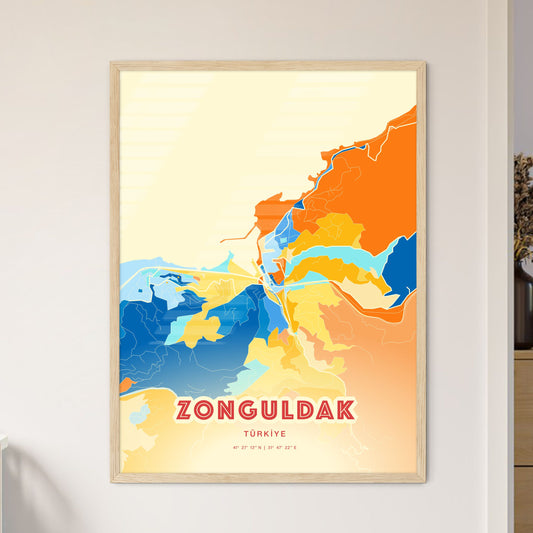 Colorful ZONGULDAK TURKEY Fine Art Map Blue Orange