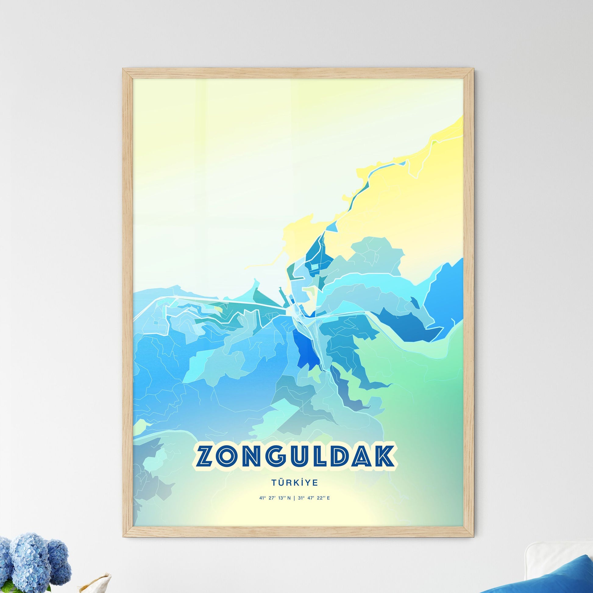 Colorful ZONGULDAK TURKEY Fine Art Map Cool Blue