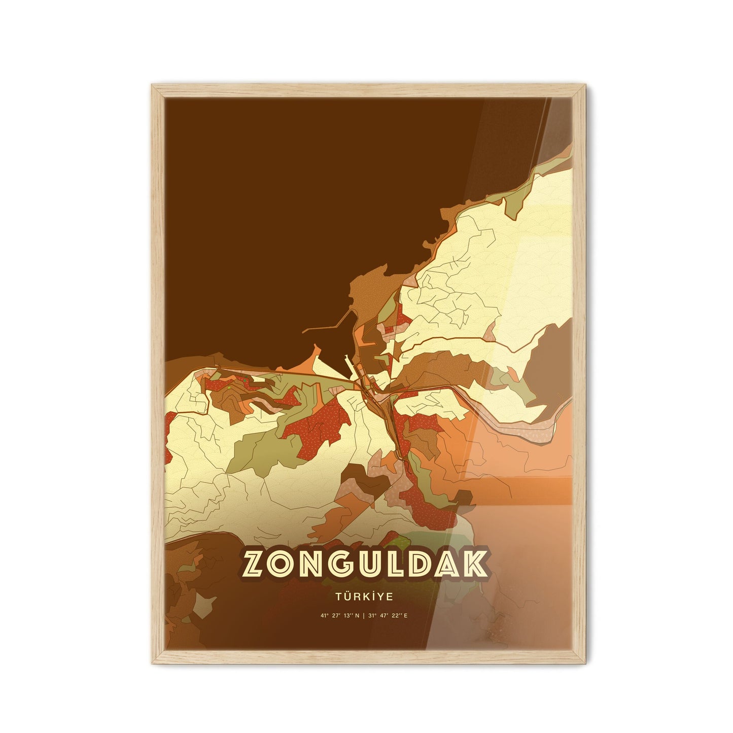 Colorful ZONGULDAK TURKEY Fine Art Map Farmhouse